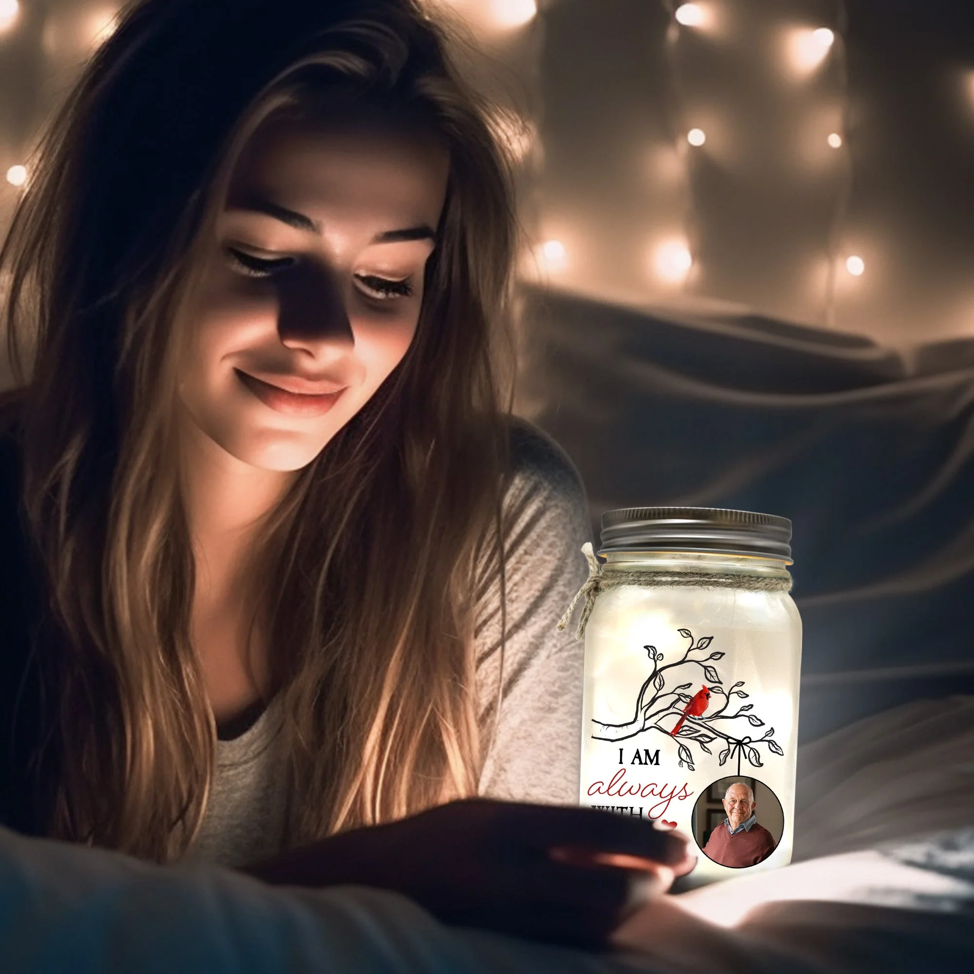 I Am Always With You - Personalized Mason Jar Photo Light - Image 5
