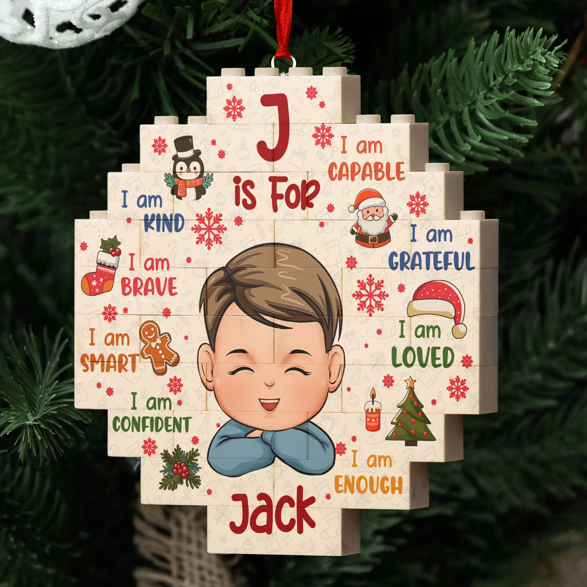 I Am Kind I Am Brave I Am Smart - Christmas Gifts For Kids - Custom Buildable Christmas Photo Ornament - Image 2