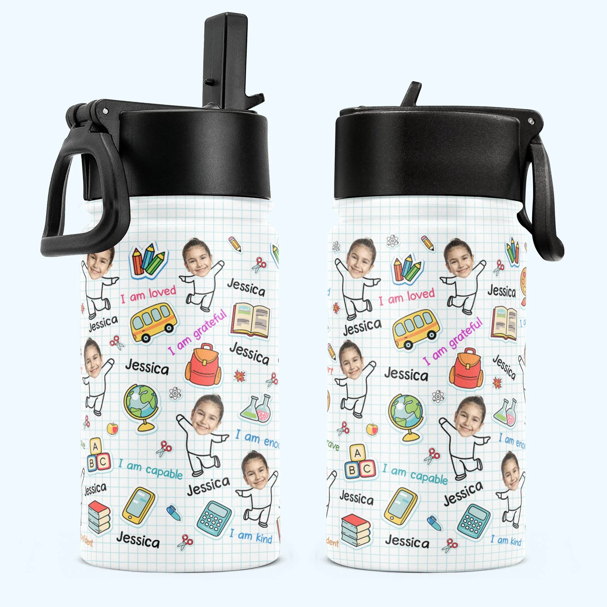 I Am Kind I Am Greatful - Personalized Kids Water Bottle With Straw Lid