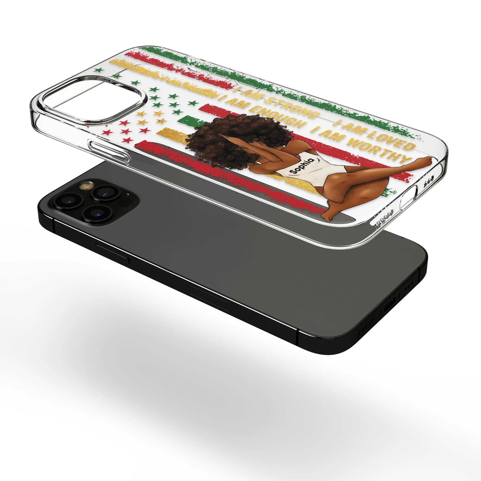 I Am Strong Worthy Loved Enough - Personalized Clear Phone Case - Image 3
