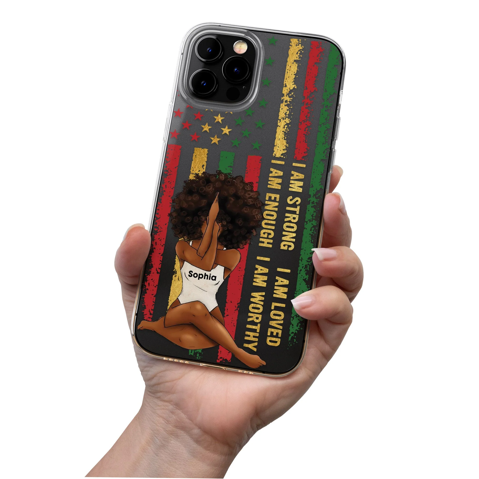 I Am Strong Worthy Loved Enough - Personalized Clear Phone Case - Image 4