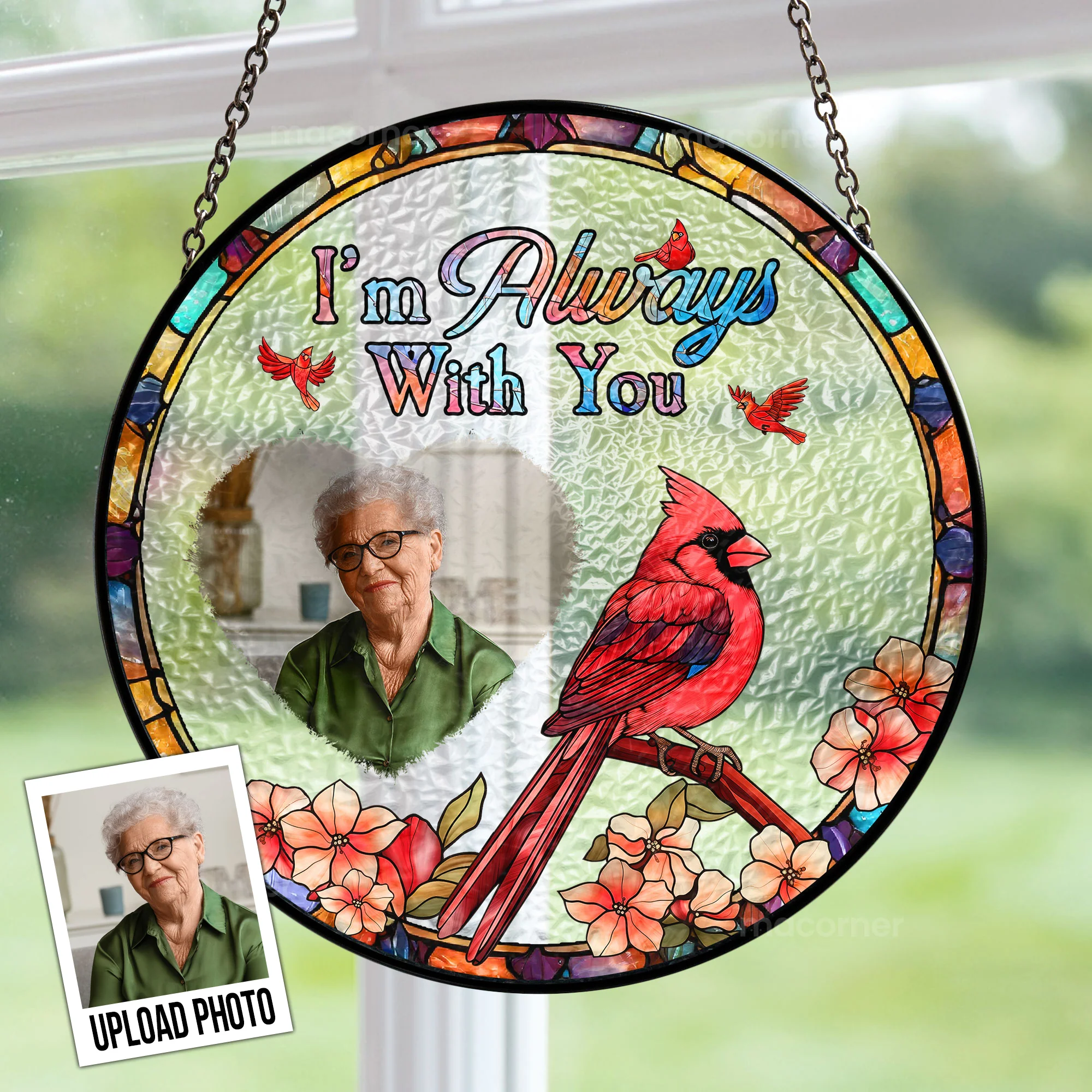 I Am With You - Personalized Photo Stained Glass Window Hanging Suncatcher - Image 4