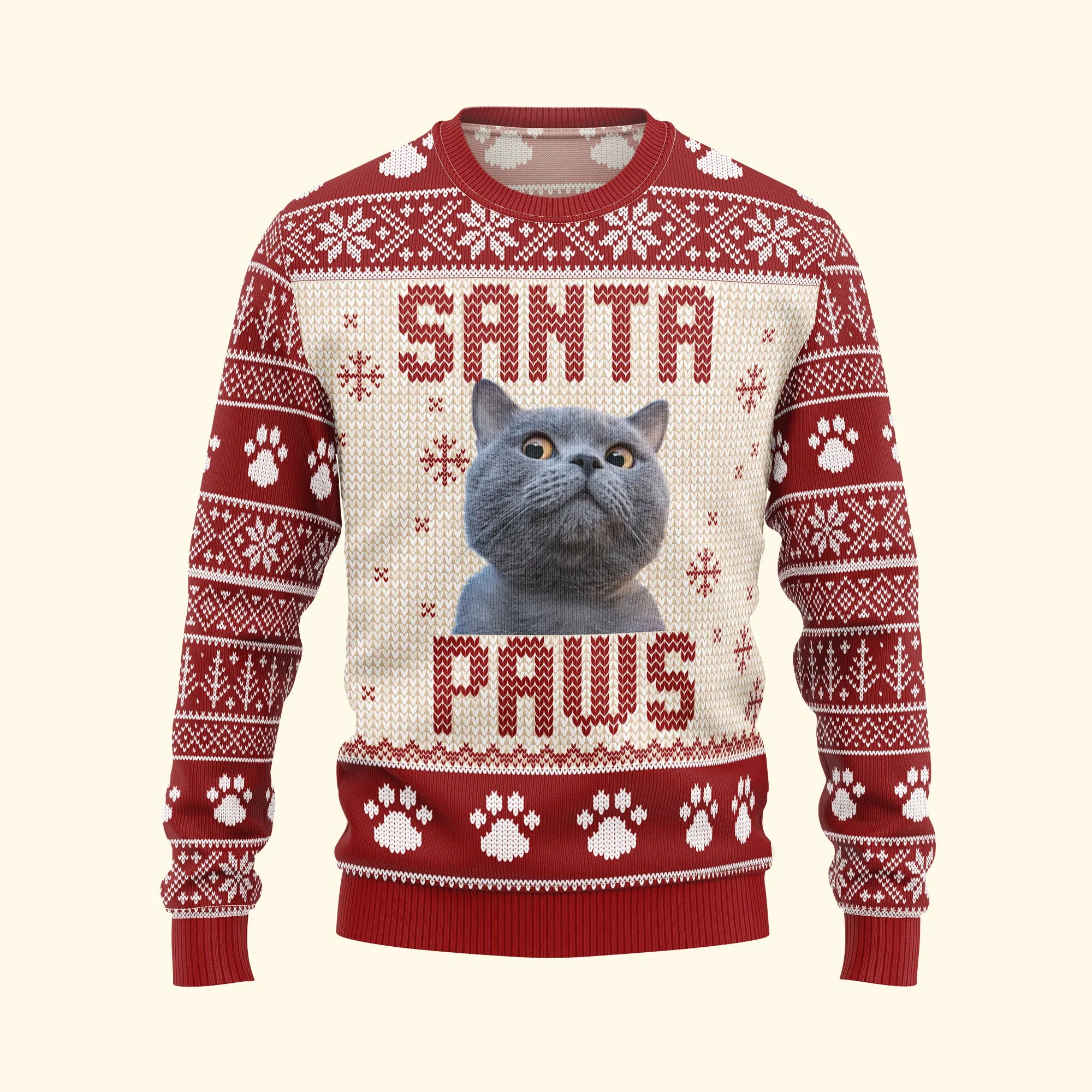 I Believe In Santa Paws - Personalized Photo Ugly Christmas Sweater - Image 2