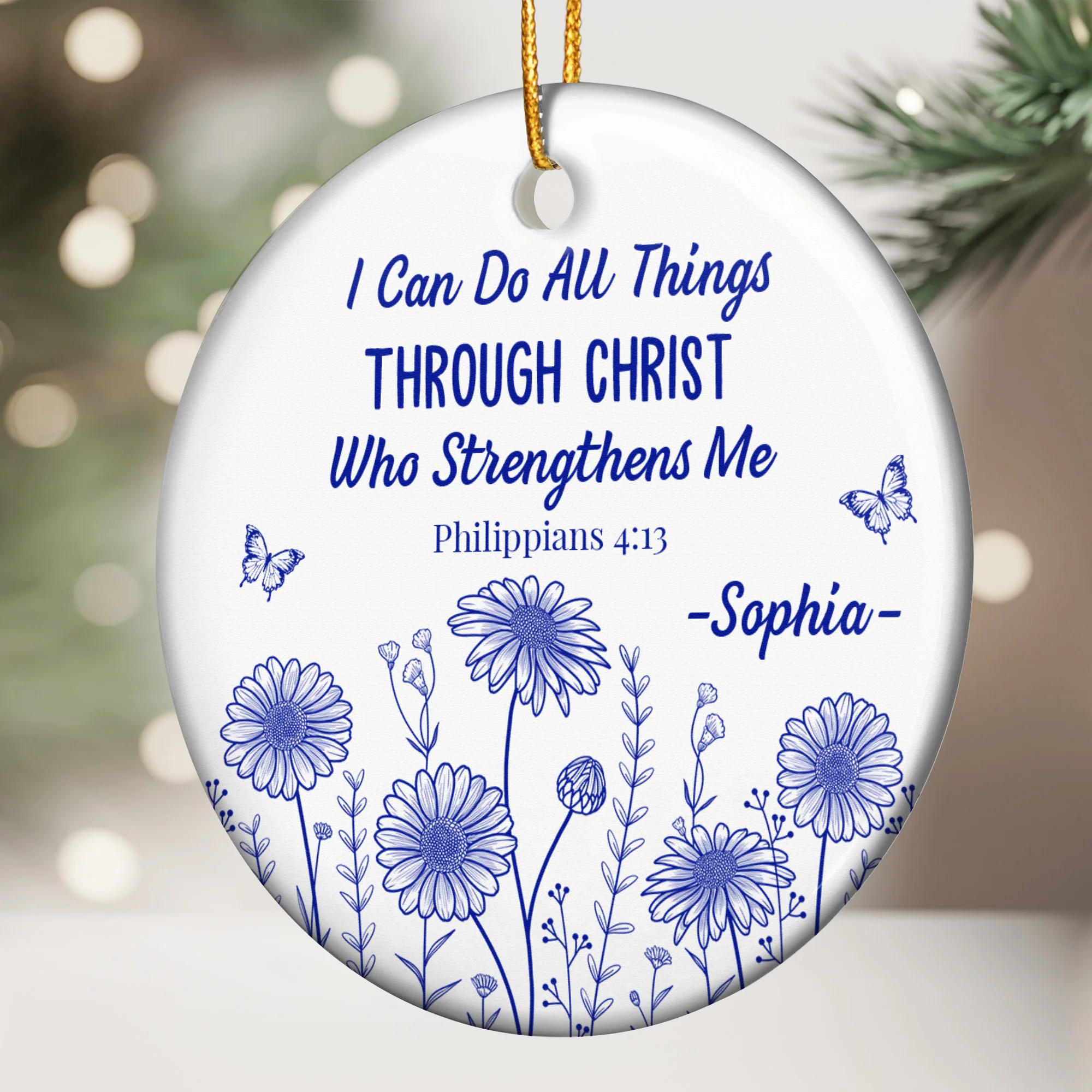 I Can Do All Things Through Christ Who Strengthens Me - Personalized Ceramic Ornament - Image 2