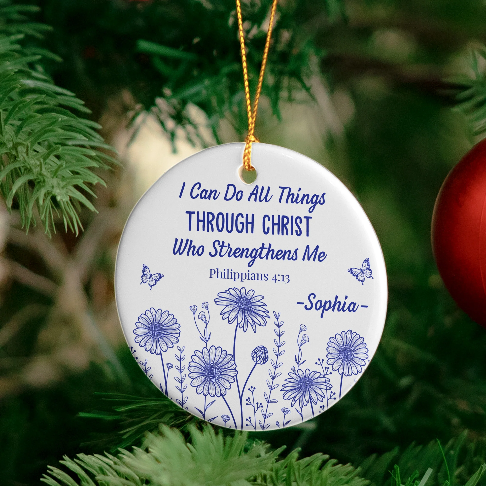 I Can Do All Things Through Christ Who Strengthens Me - Personalized Ceramic Ornament - Image 4