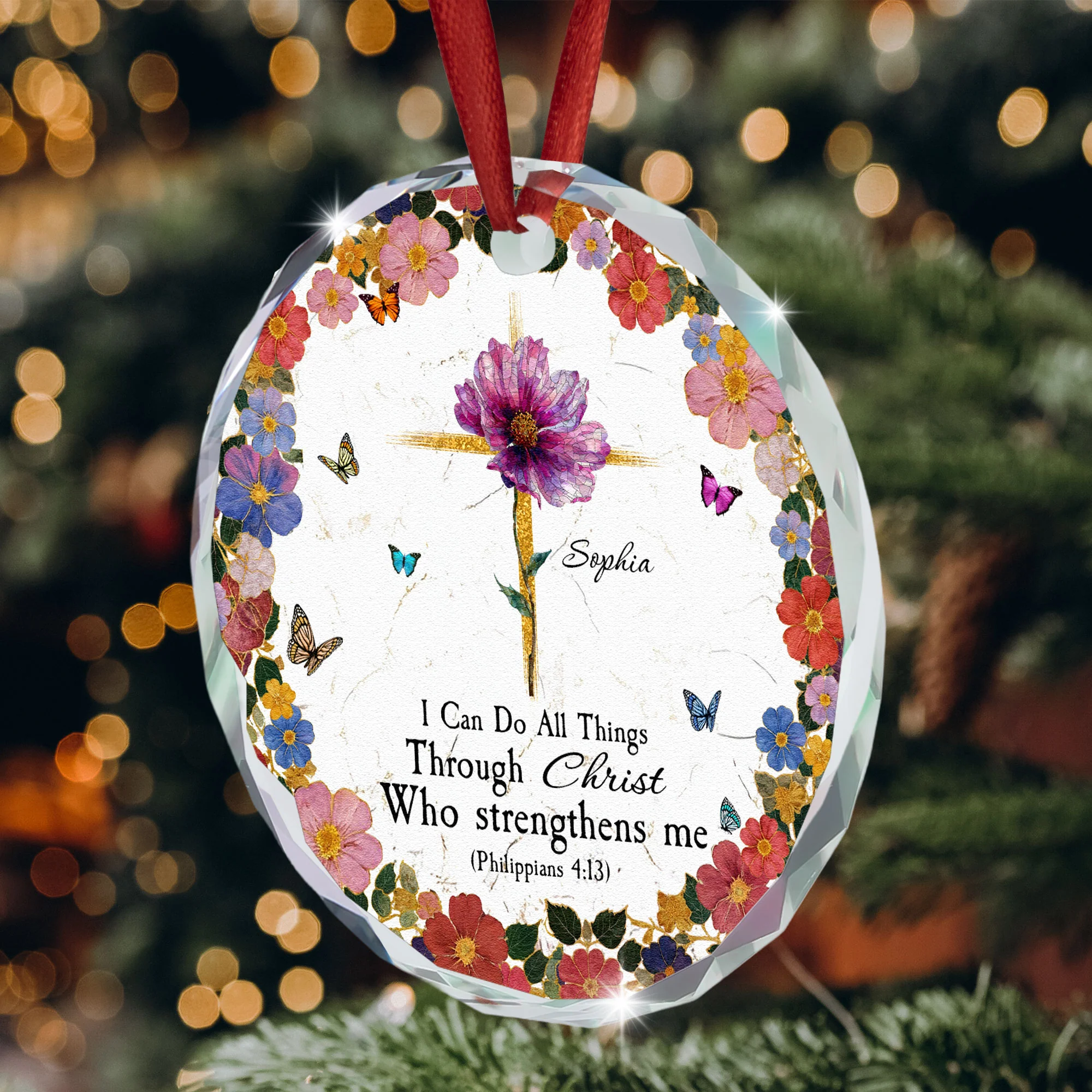 I Can Do All Things Through Christ Who Strengthens Me - Personalized Glass Ornament - Image 5