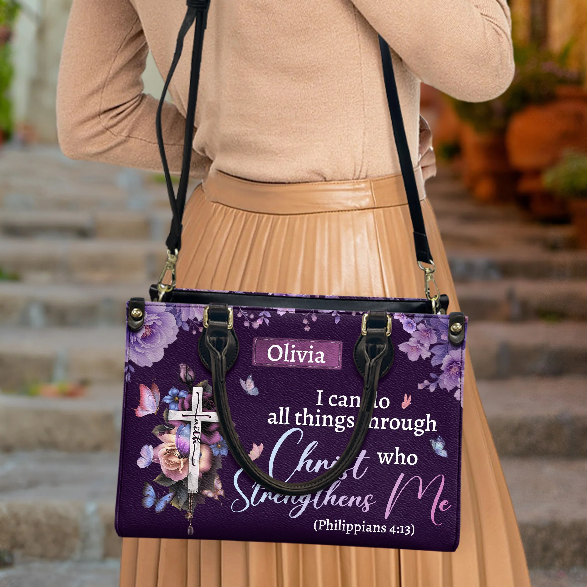 I Can Do All Things Through Christ Who Strengthens Me - Personalized Leather Bag - Image 4