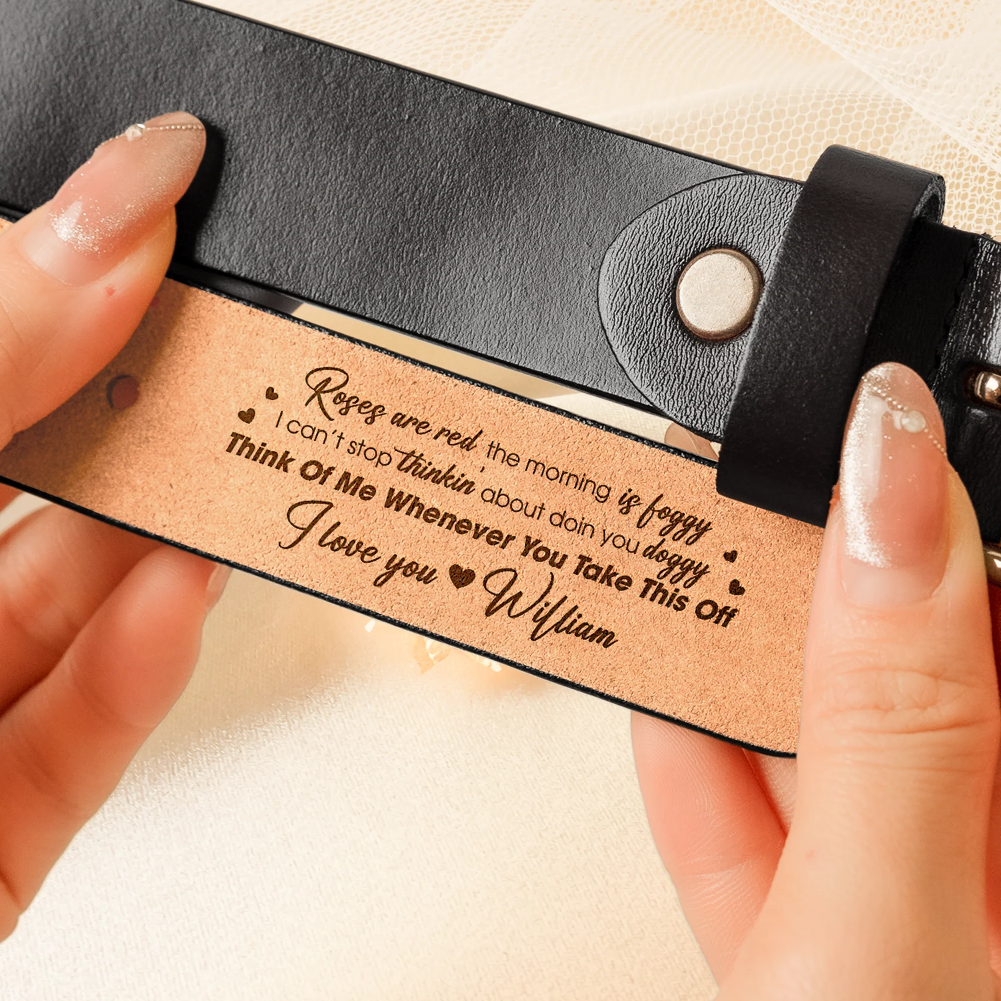 I Can't Stop Thinkin' About Doin You Doggy - Personalized Women Leather Belt - Image 3
