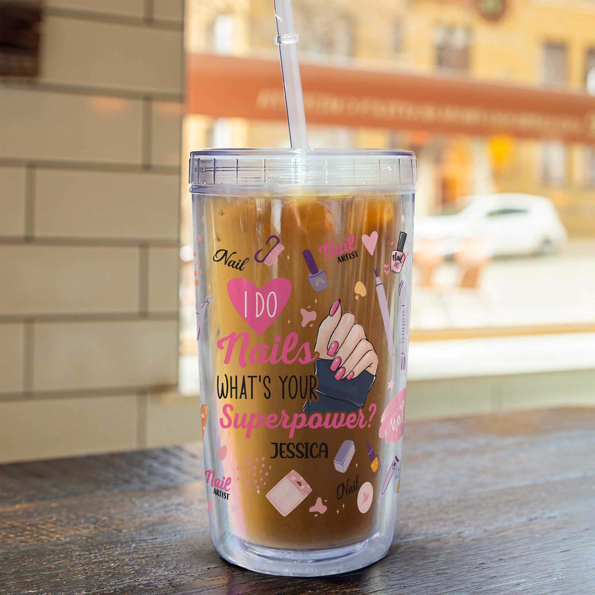 I Do Nails What's Your Superpower - Personalized Acrylic Tumbler With Straw - Image 5
