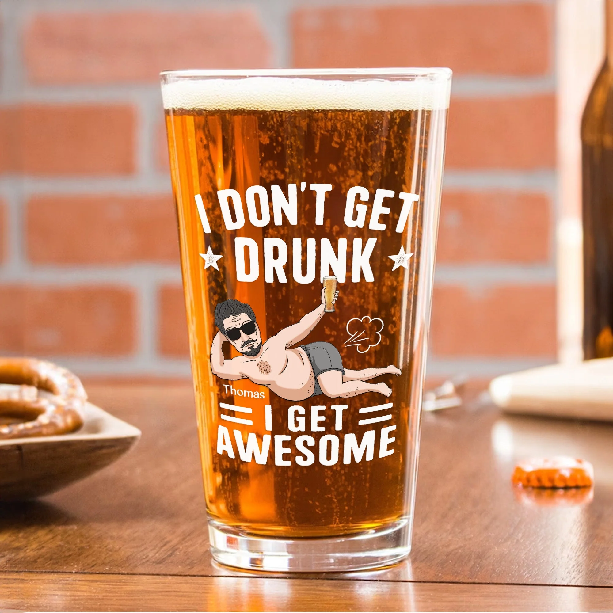 I Don't Get Drunk I Get Awesome - Personalized Beer Glass - Image 2