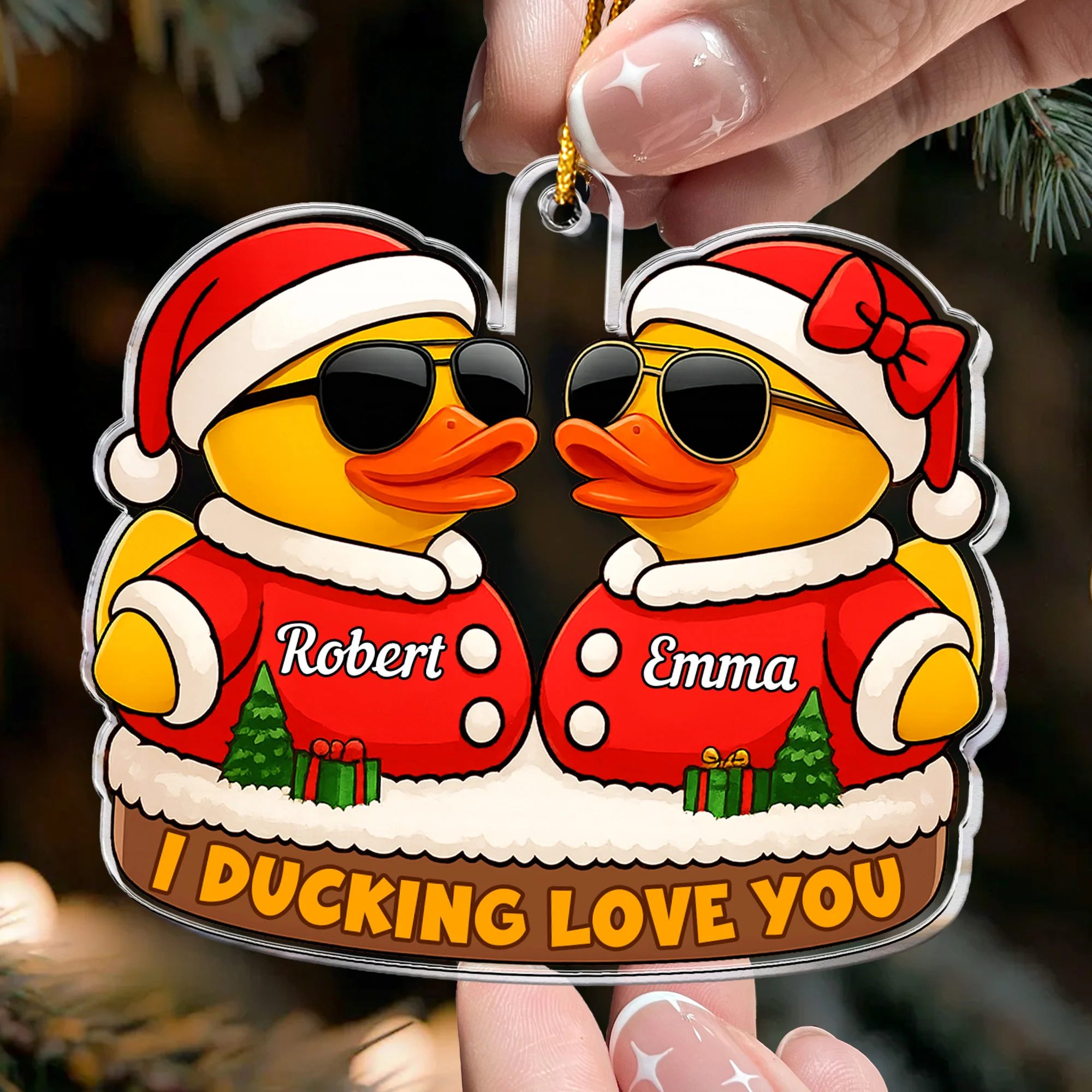 I Ducking Love You Funny Christmas Ornament - Personalized Acrylic Ornament - Image 2