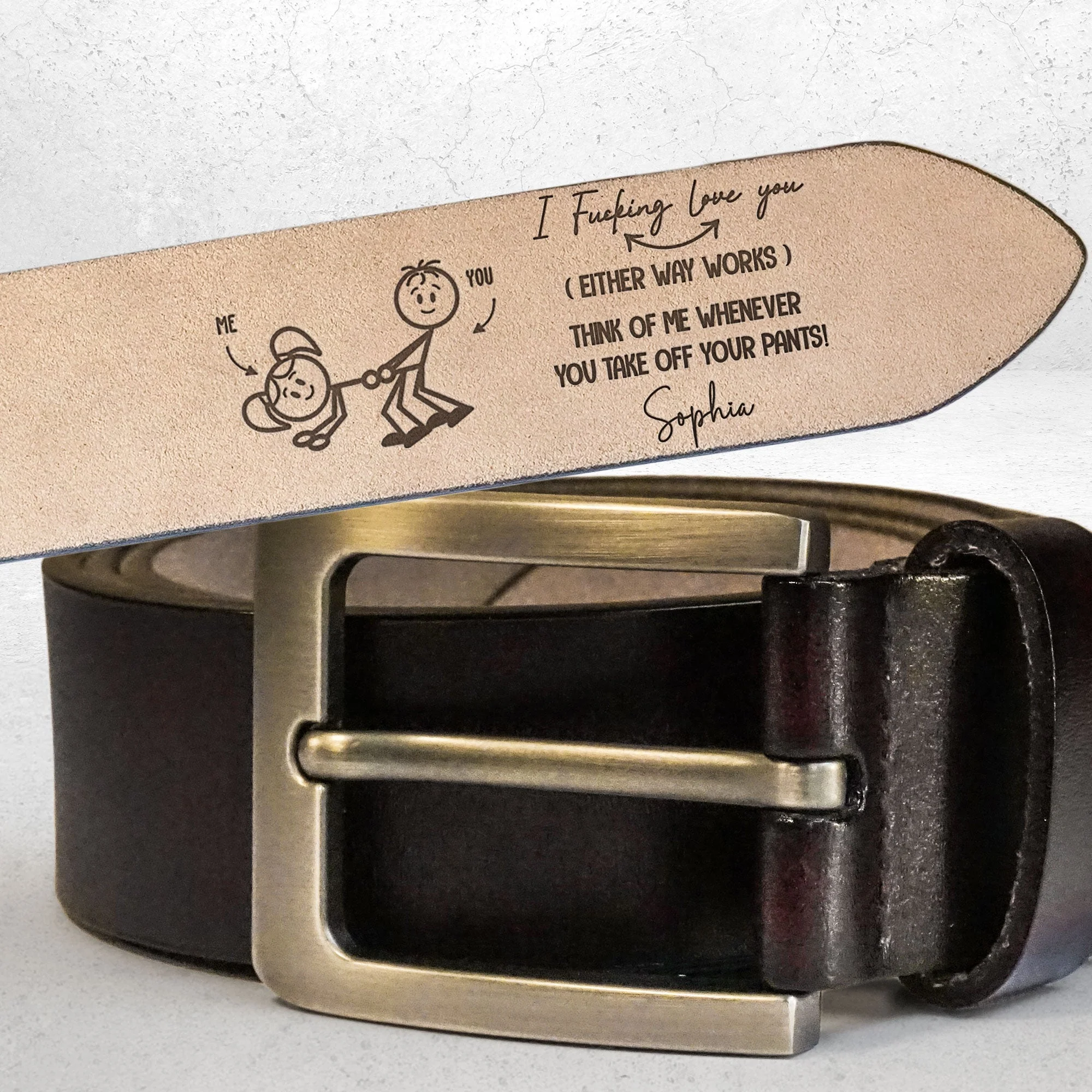 I F-king Love You - Personalized Engraved Leather Belt - Image 3