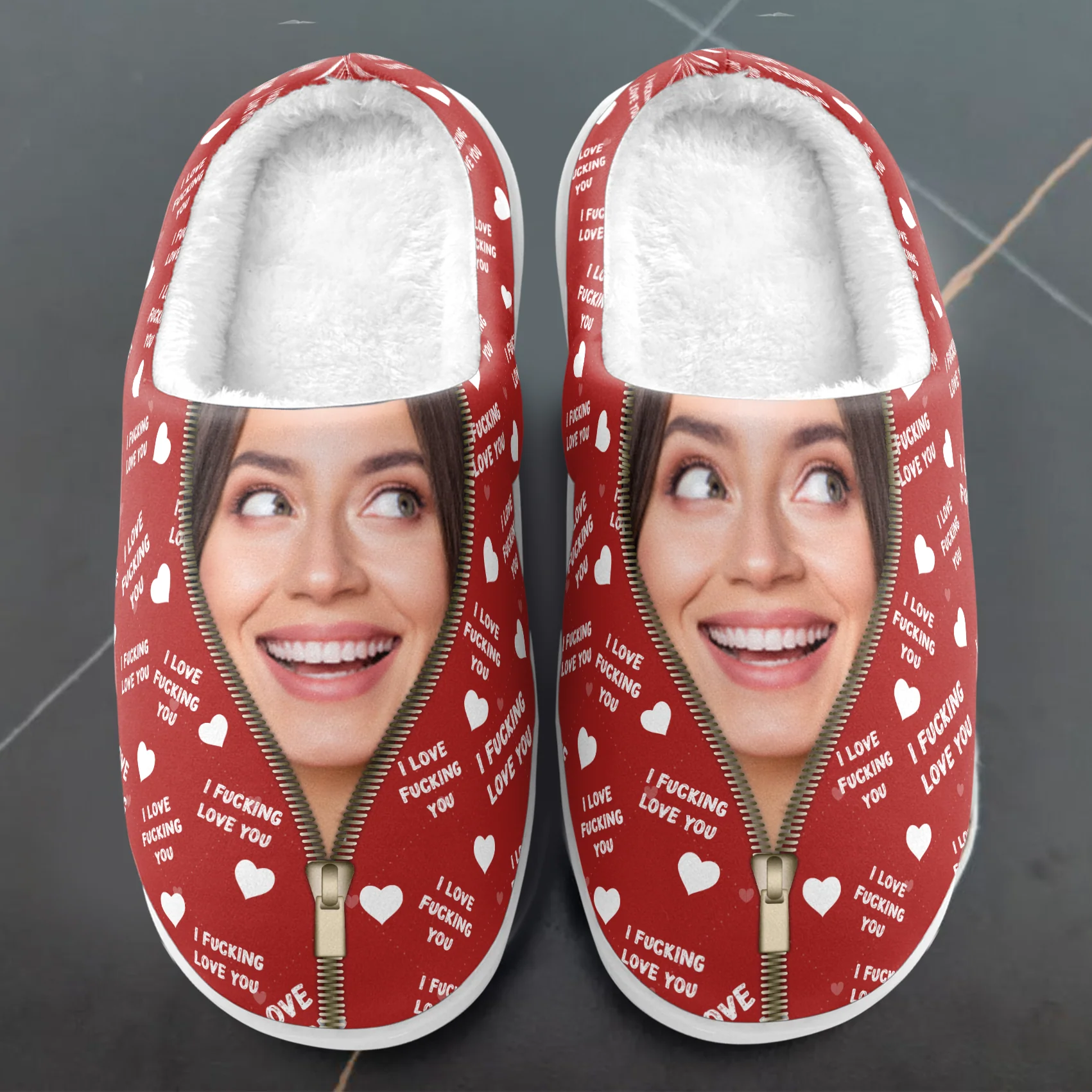 I F* Love You I Love F* You Gift For Him - Personalized Photo Slippers - Image 4