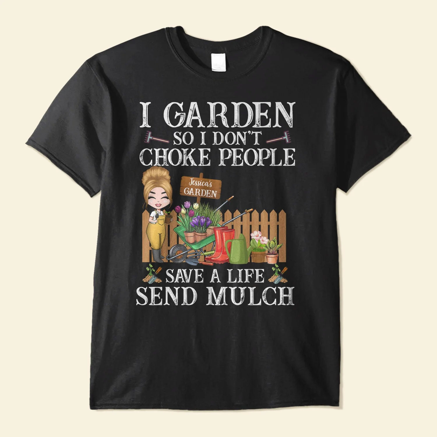 I Garden So I Don't Choke People - Personalized Shirt - Cartoon Gardener