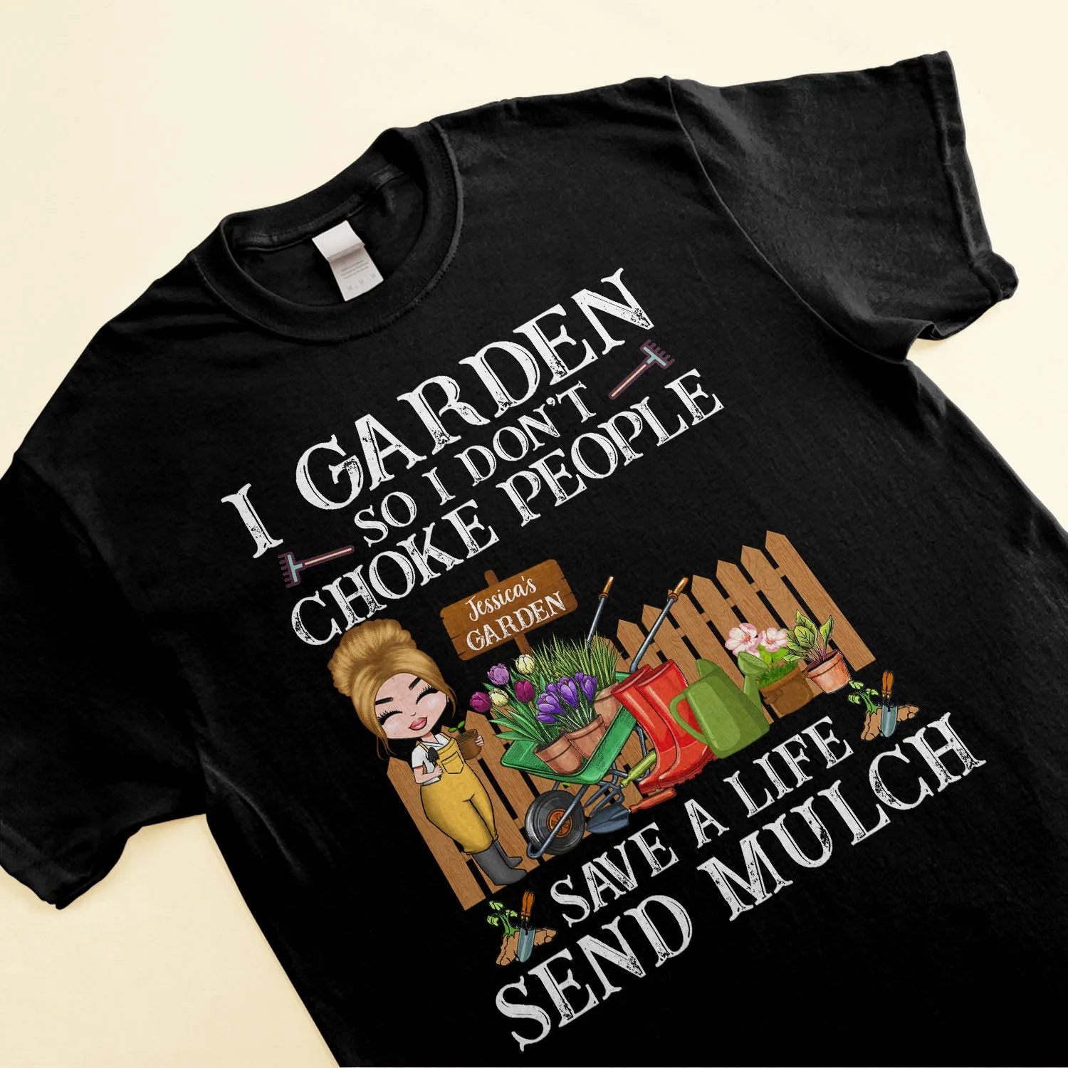 I Garden So I Don't Choke People - Personalized Shirt - Cartoon Gardener - Image 3