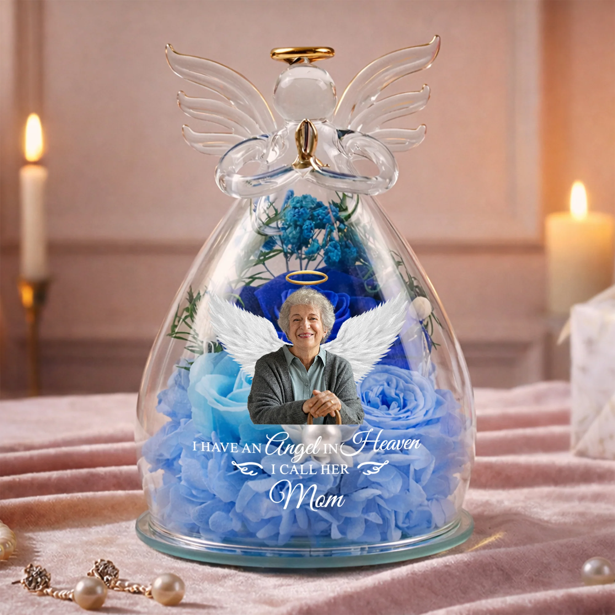 I Have An Angel In Heaven And I Call Her Mom - Personalized Flower In Glass Angel Figurines - Image 2