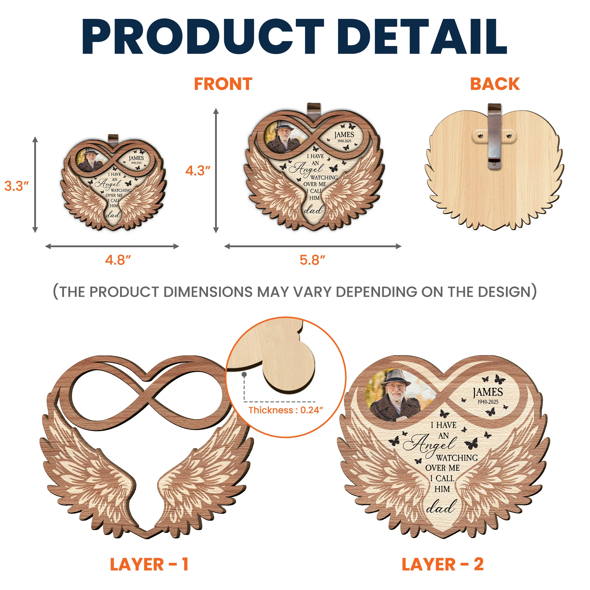 I Have An Angel Watching Over Me - Personalized Wooden Photo Car Visor Clip - Image 6