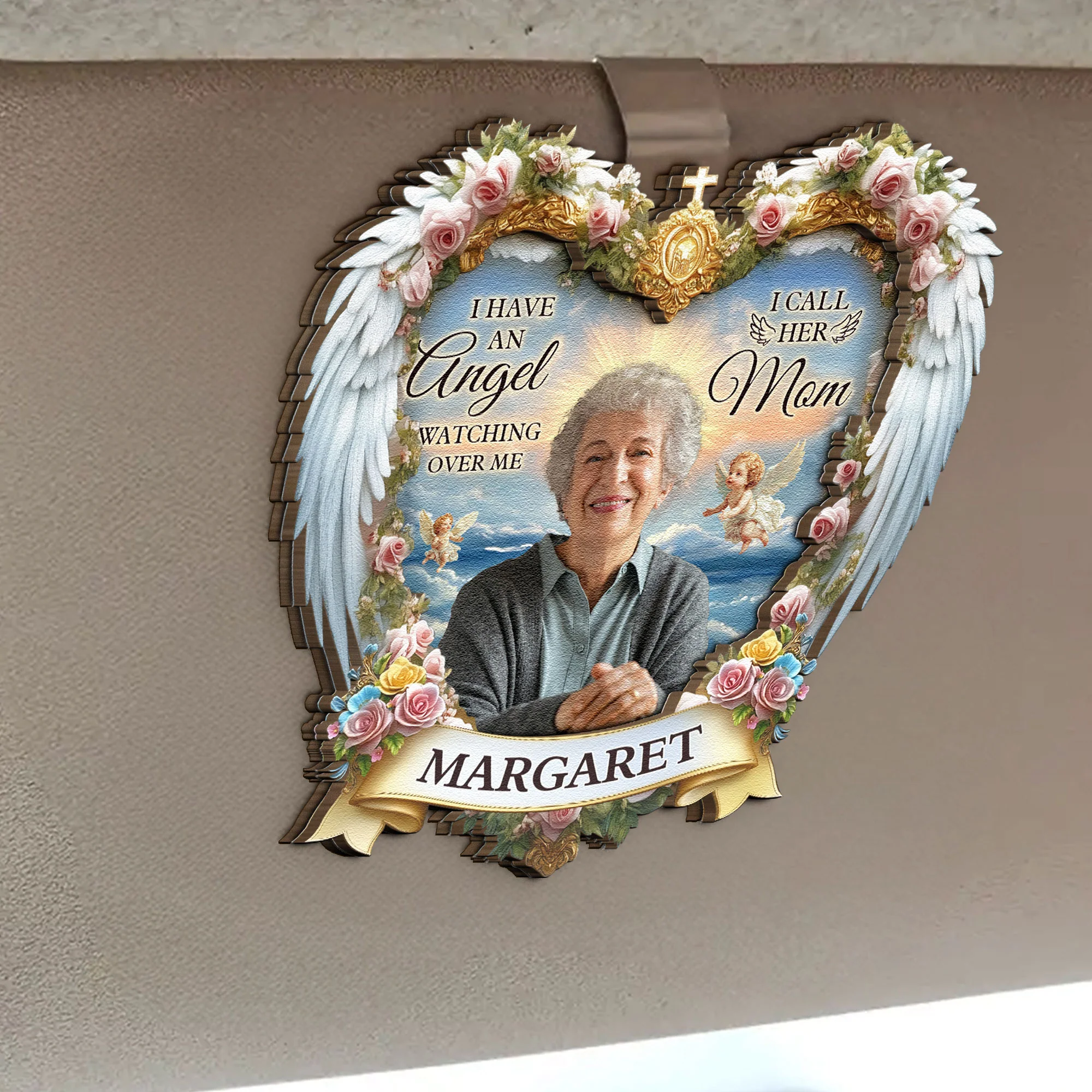 I Have An Angel Watching Over Me - Personalized Wooden Photo Car Visor Clip - Image 2