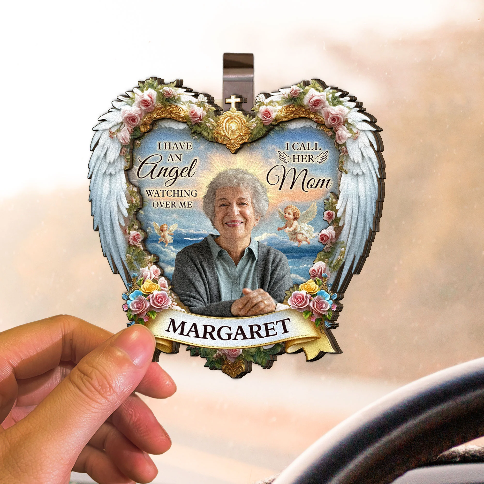 I Have An Angel Watching Over Me - Personalized Wooden Photo Car Visor Clip - Image 4