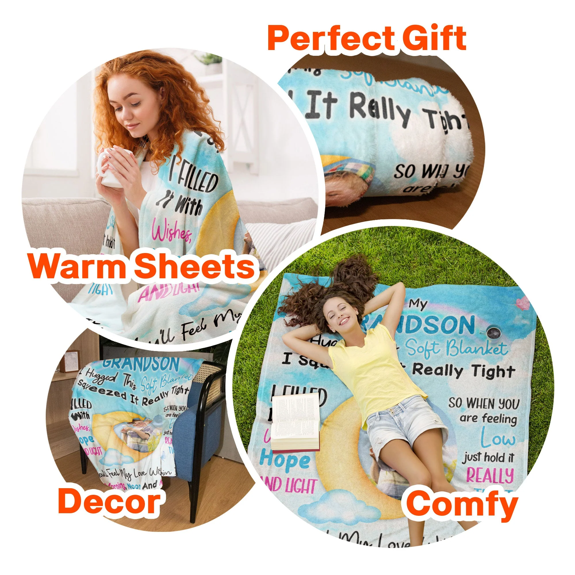 I Hugged This Soft Blanket I Squeezed It Really Tight - Personalized Grandson Photo Blanket - Image 8