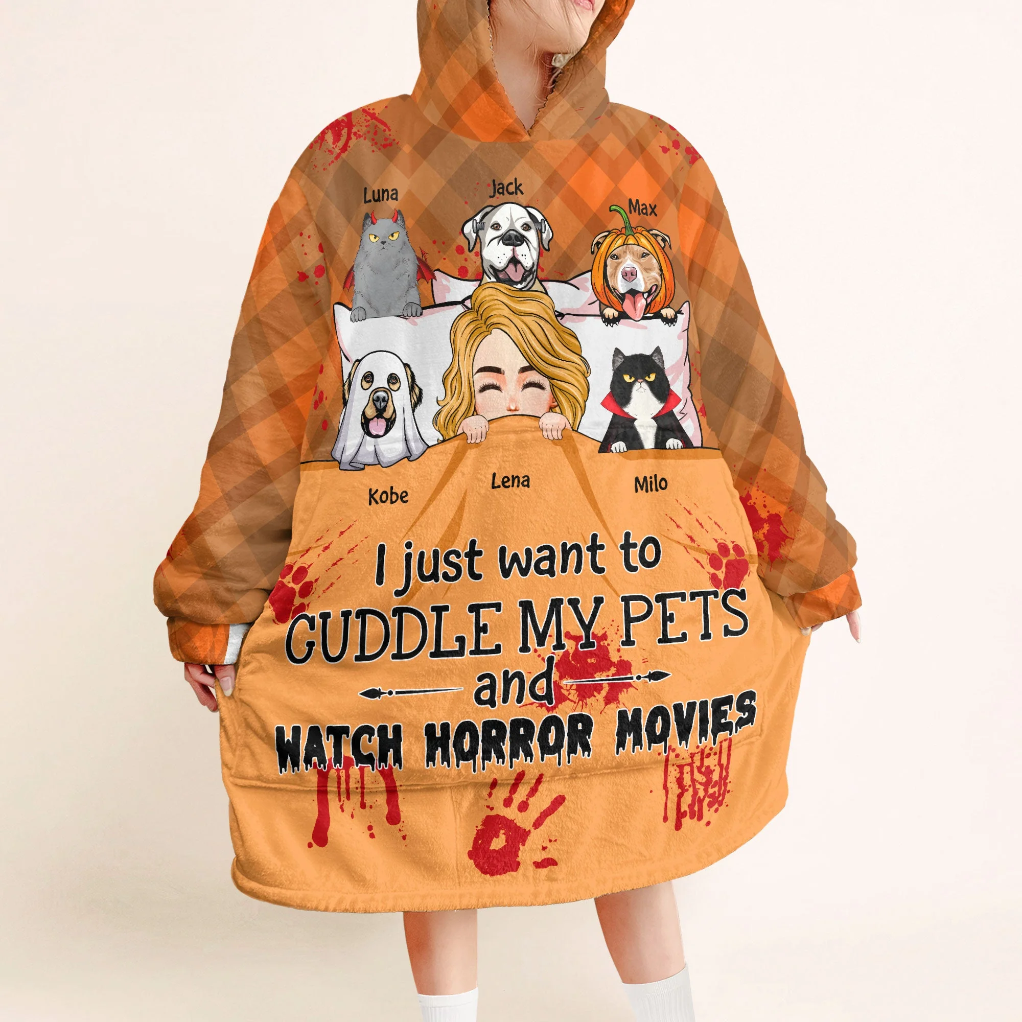 I Just Want To Cuddle My Fur Babies - Personalized Oversized Blanket Hoodie - Image 3
