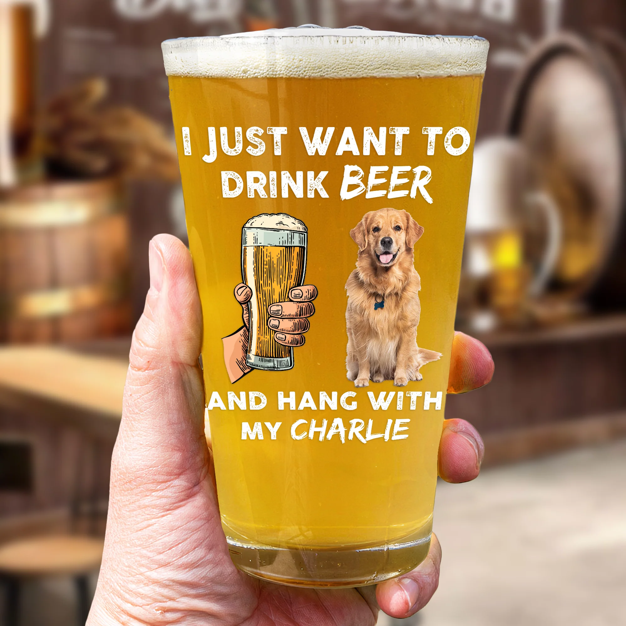 I Just Want To Drink Beer And Hang With My Dog Cat - Personalized Photo Beer Glass - Image 2