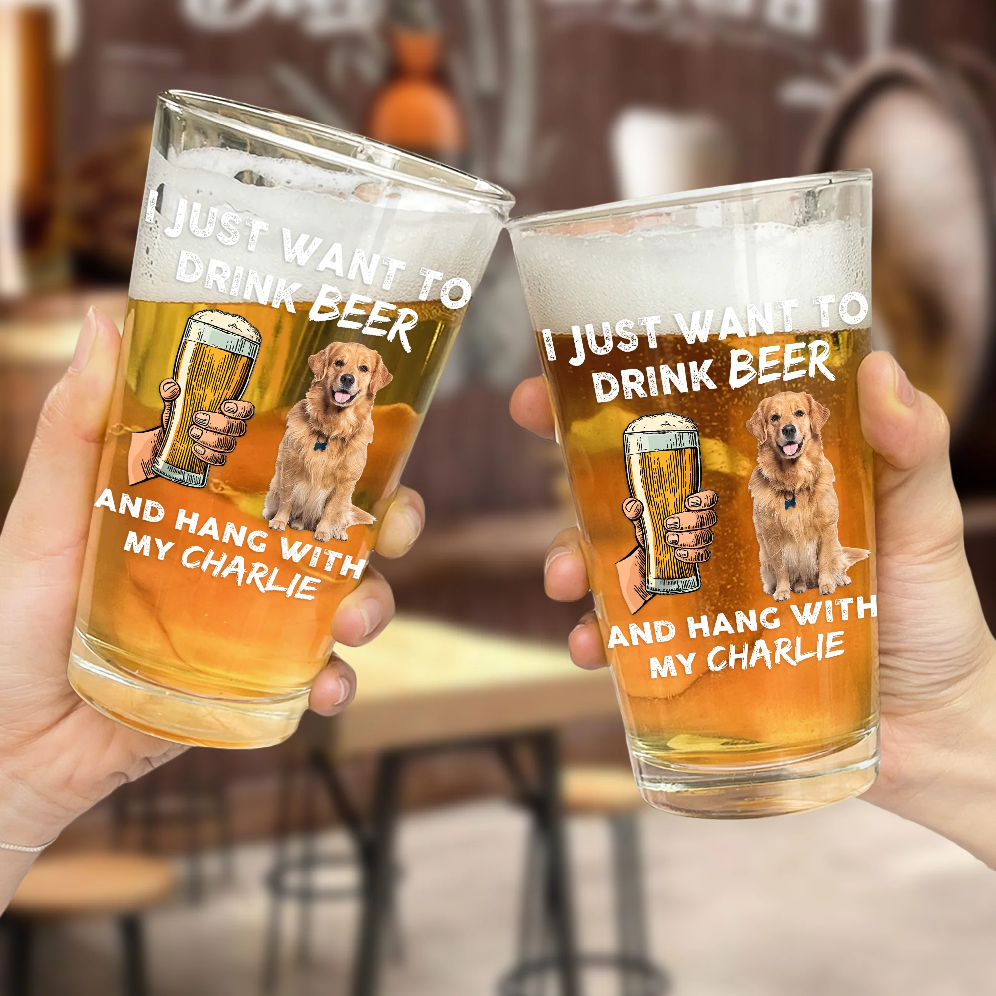 I Just Want To Drink Beer And Hang With My Dog Cat - Personalized Photo Beer Glass - Image 4