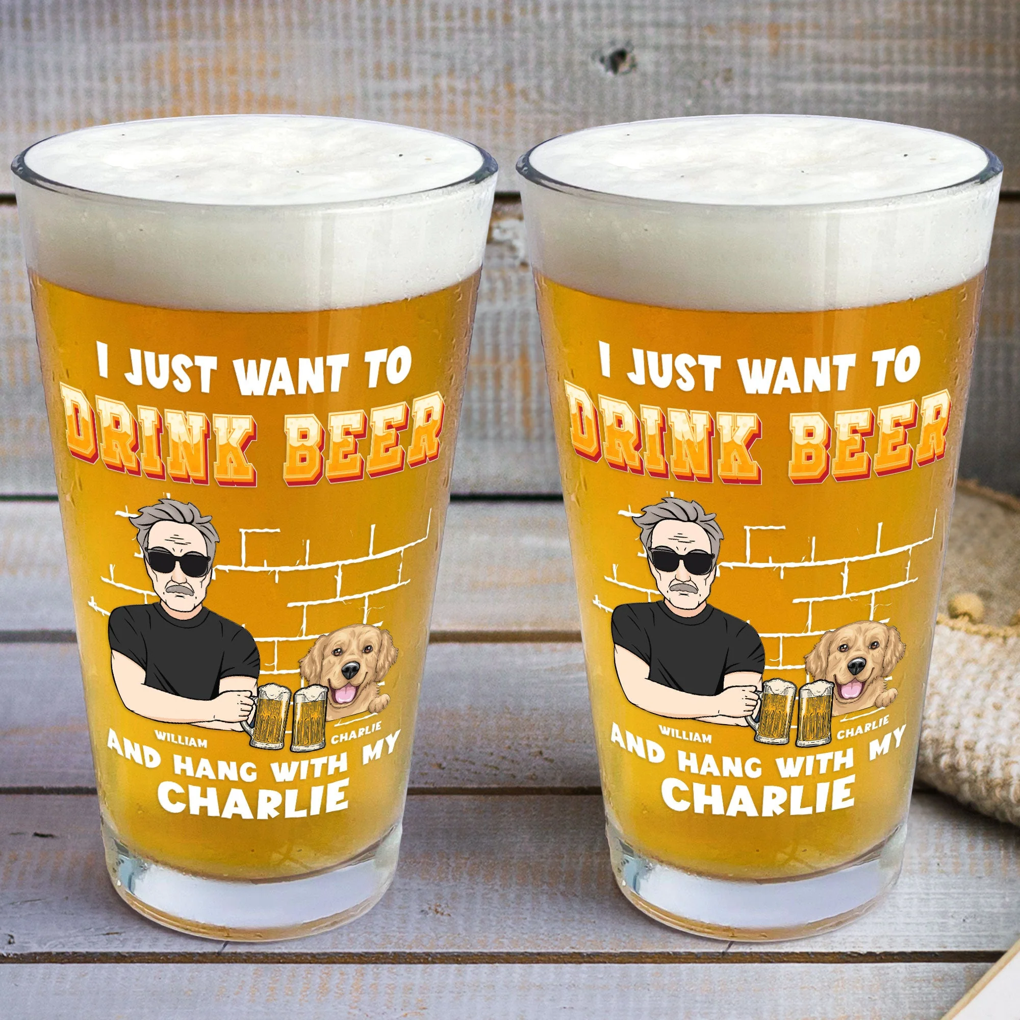 I Just Want To Drink Beer And Hang With My Dogs Dog Dad - Personalized Beer Glass - Image 3