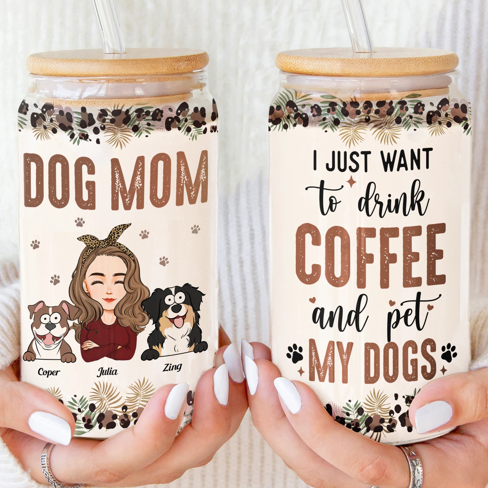 I Just Want To Drink Coffee And Pet My Dog - Personalized Clear Glass Cup - Image 2