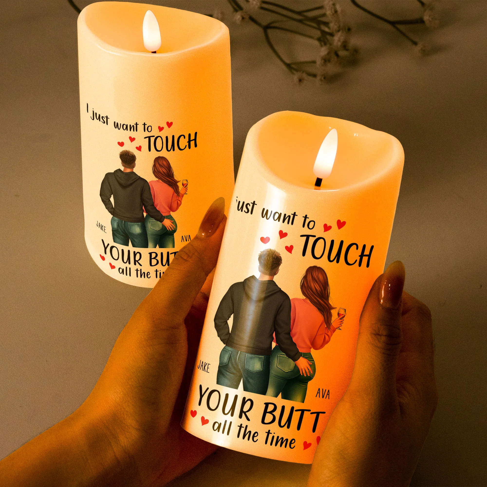 I Just Want To Touch Your Butt All The Time Gift For Her - Personalized LED Candle - Image 3