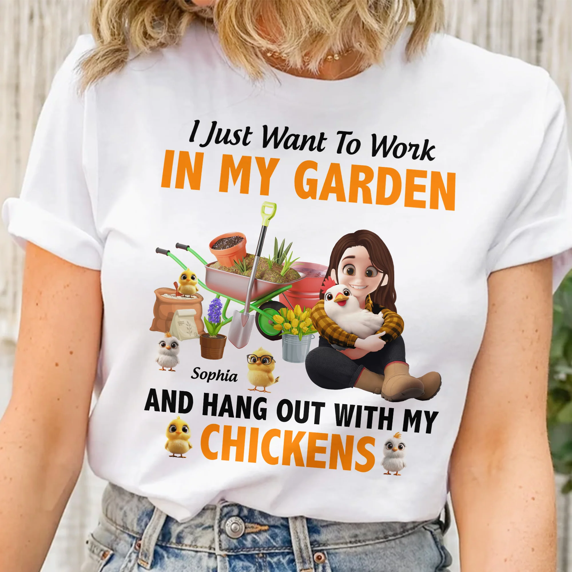 I Just Want To Work In My Garden And Hang Out With My Chickens - Personalized Shirt - Image 2