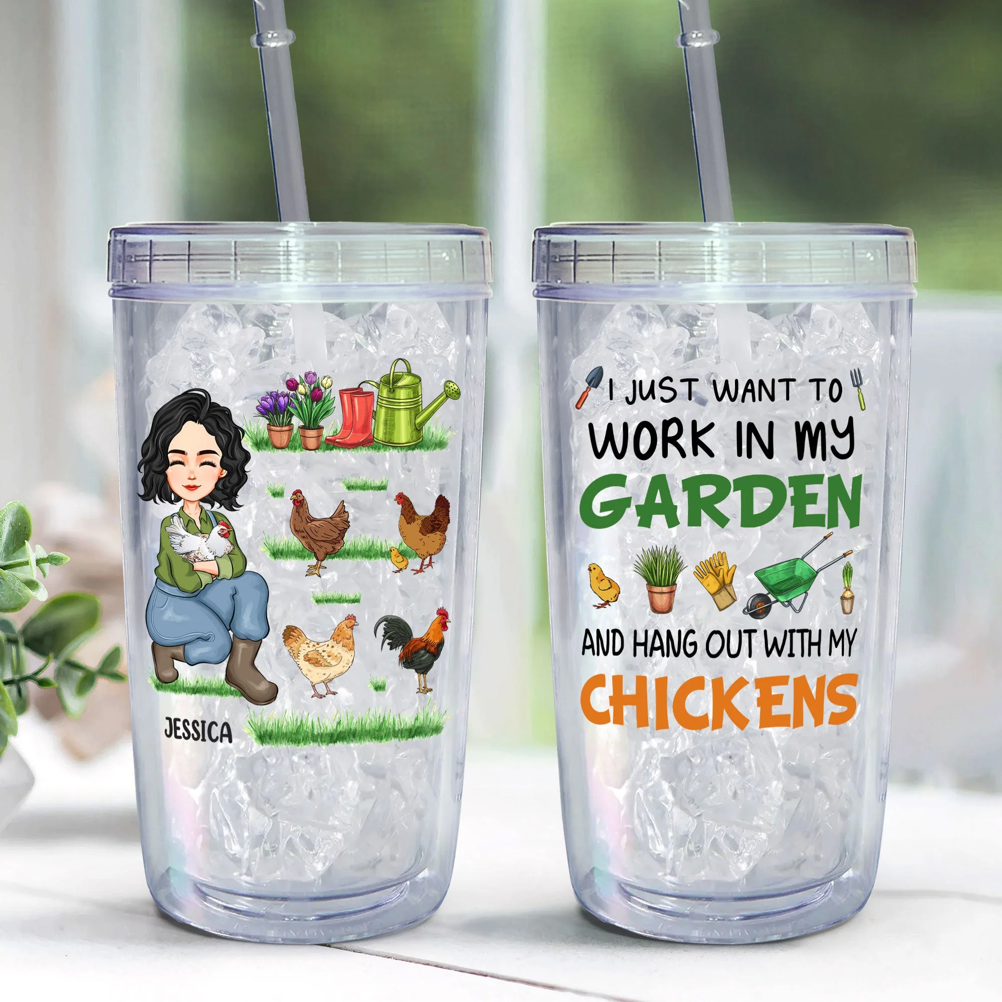 I Just Want To Work In My Garden - Personalized Acrylic Tumbler With Straw - Image 3