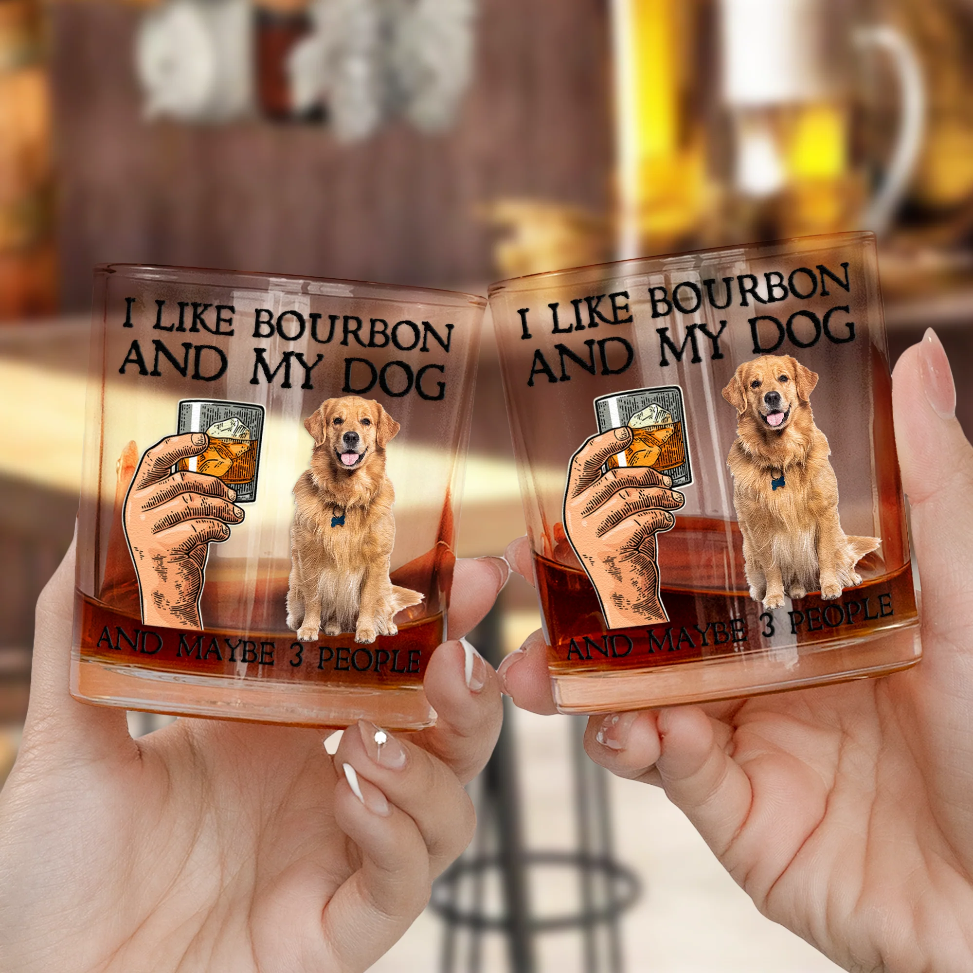 I Like Bourbon And My Dogs And Maybe 3 People - Personalized Photo Whiskey Glass - Image 5