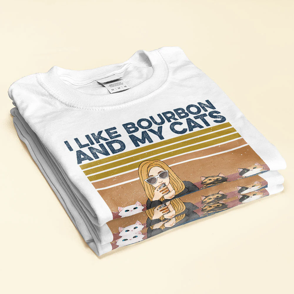 I Like Bourbon, Beer, Drinks And My Cats, And Maybe 3 People - Cat Custom Shirt - Image 2