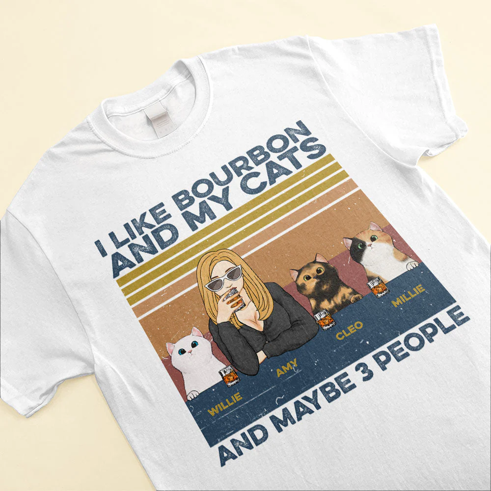 I Like Bourbon, Beer, Drinks And My Cats, And Maybe 3 People - Cat Custom Shirt - Image 3