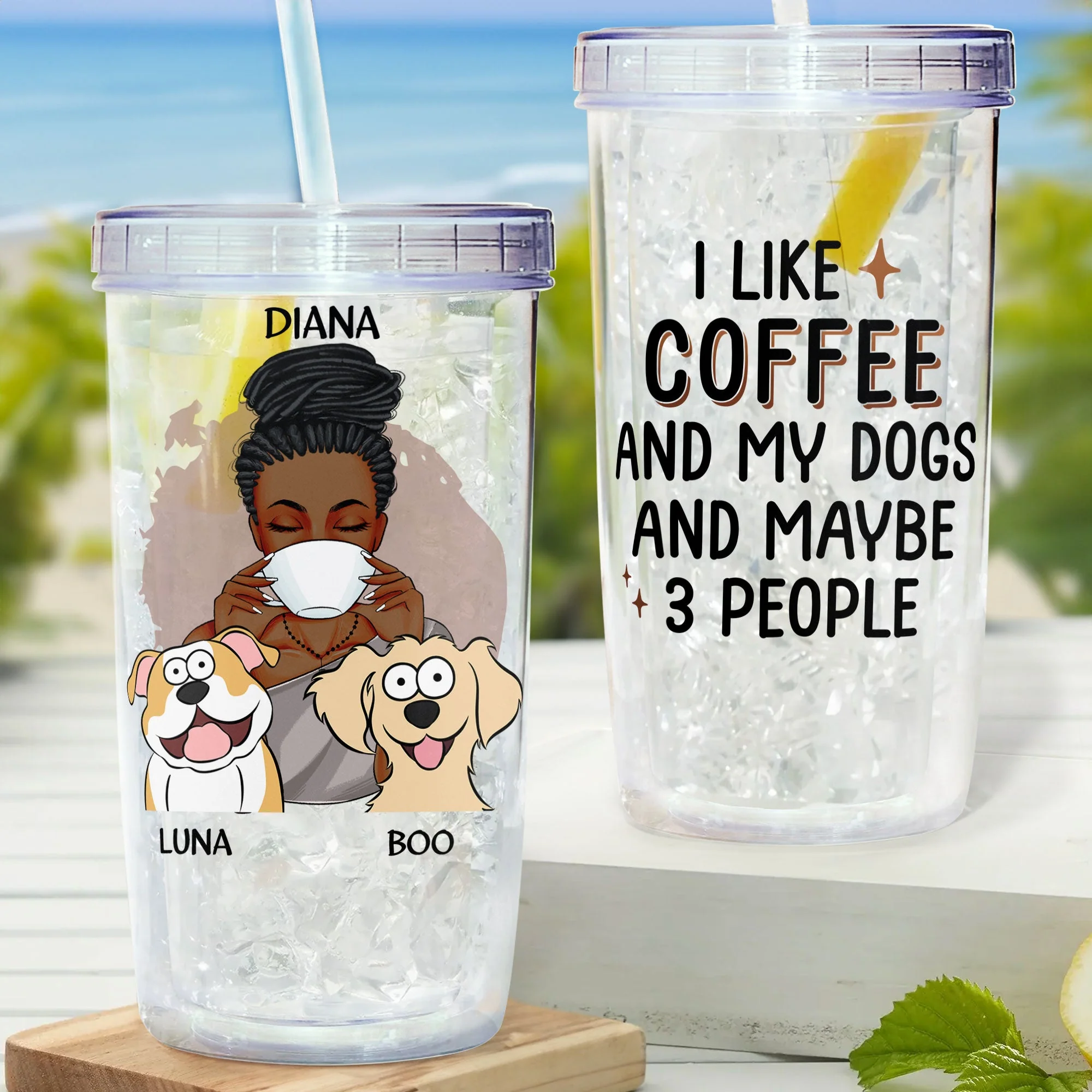 I Like Coffee And My Fur Babies - Personalized Acrylic Tumbler With Straw - Image 2