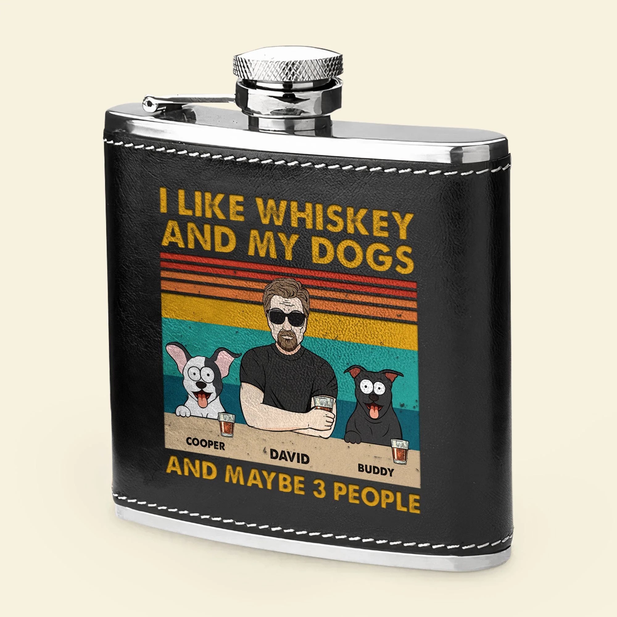 I Like Whiskey And My Dogs - Personalized Leather Flask - Image 2