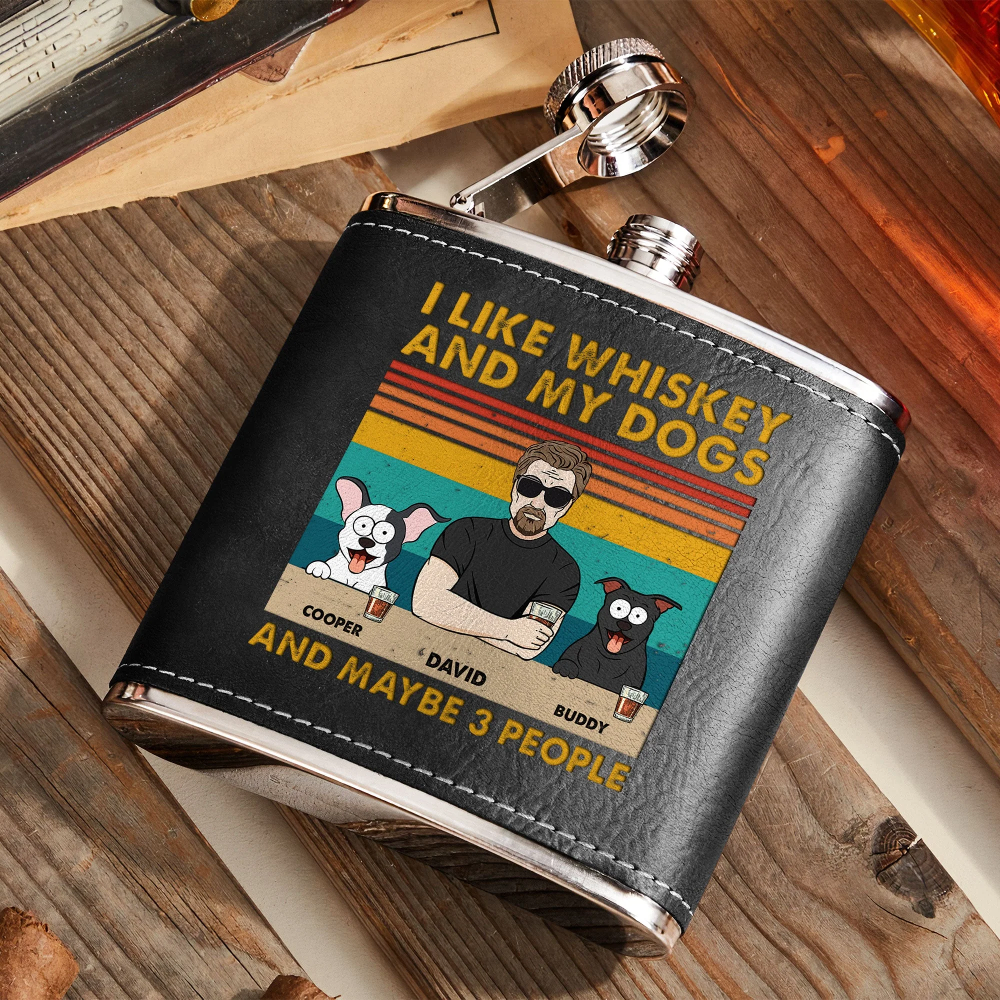 I Like Whiskey And My Dogs - Personalized Leather Flask - Image 3