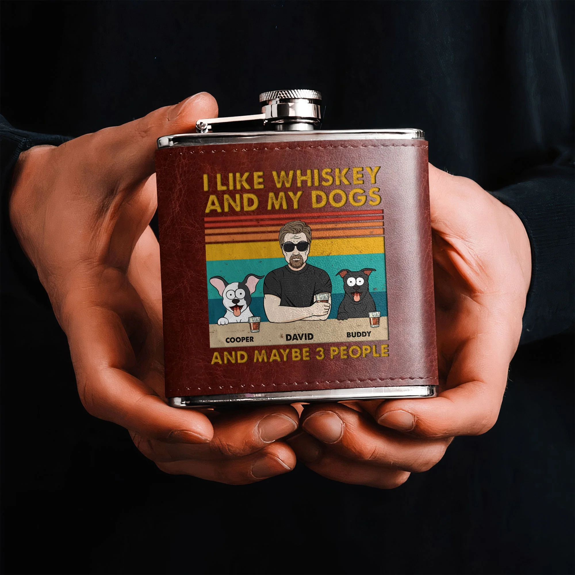 I Like Whiskey And My Dogs - Personalized Leather Flask - Image 4