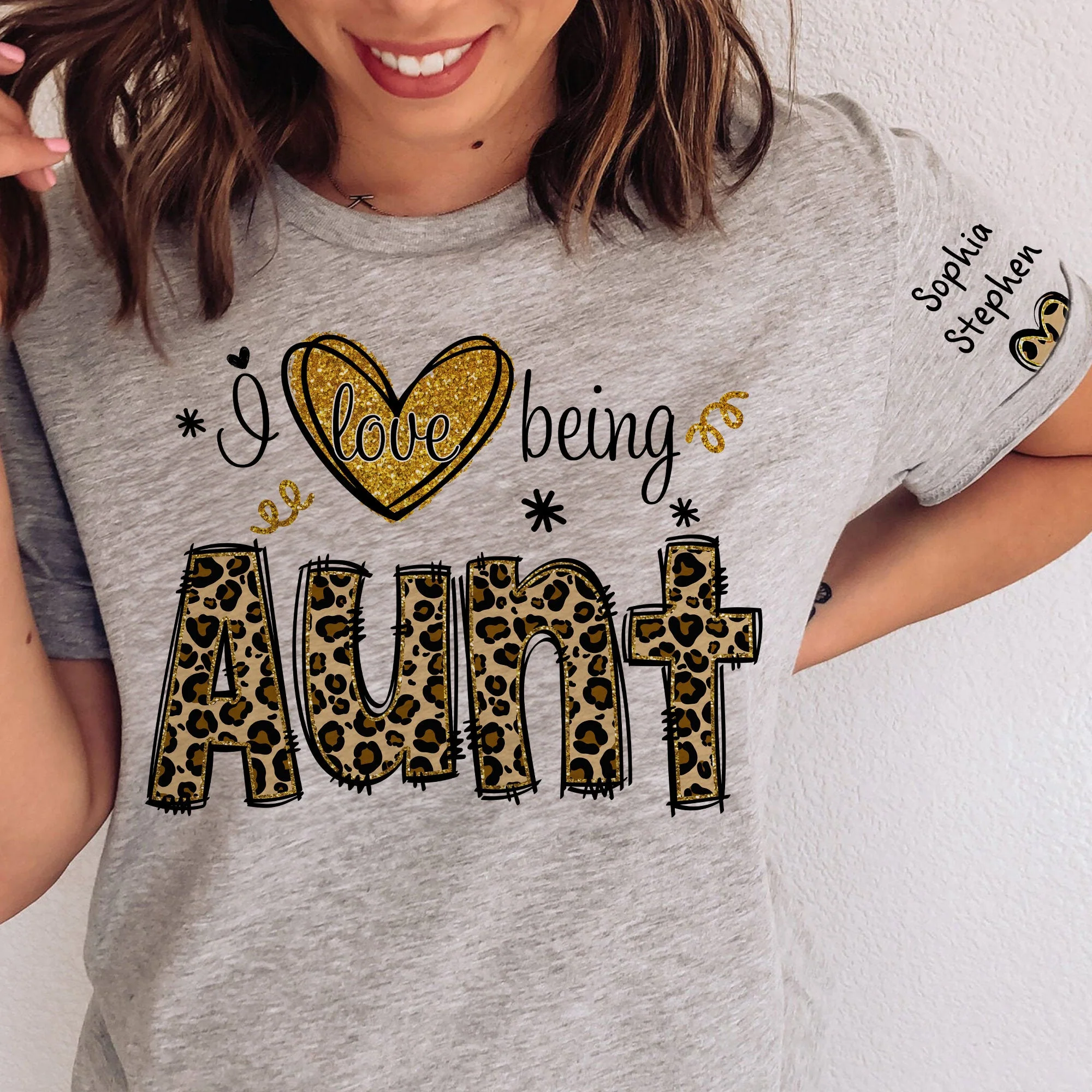 I Love Being Aunt- Leopard Version - Personalized Shirt - Image 2