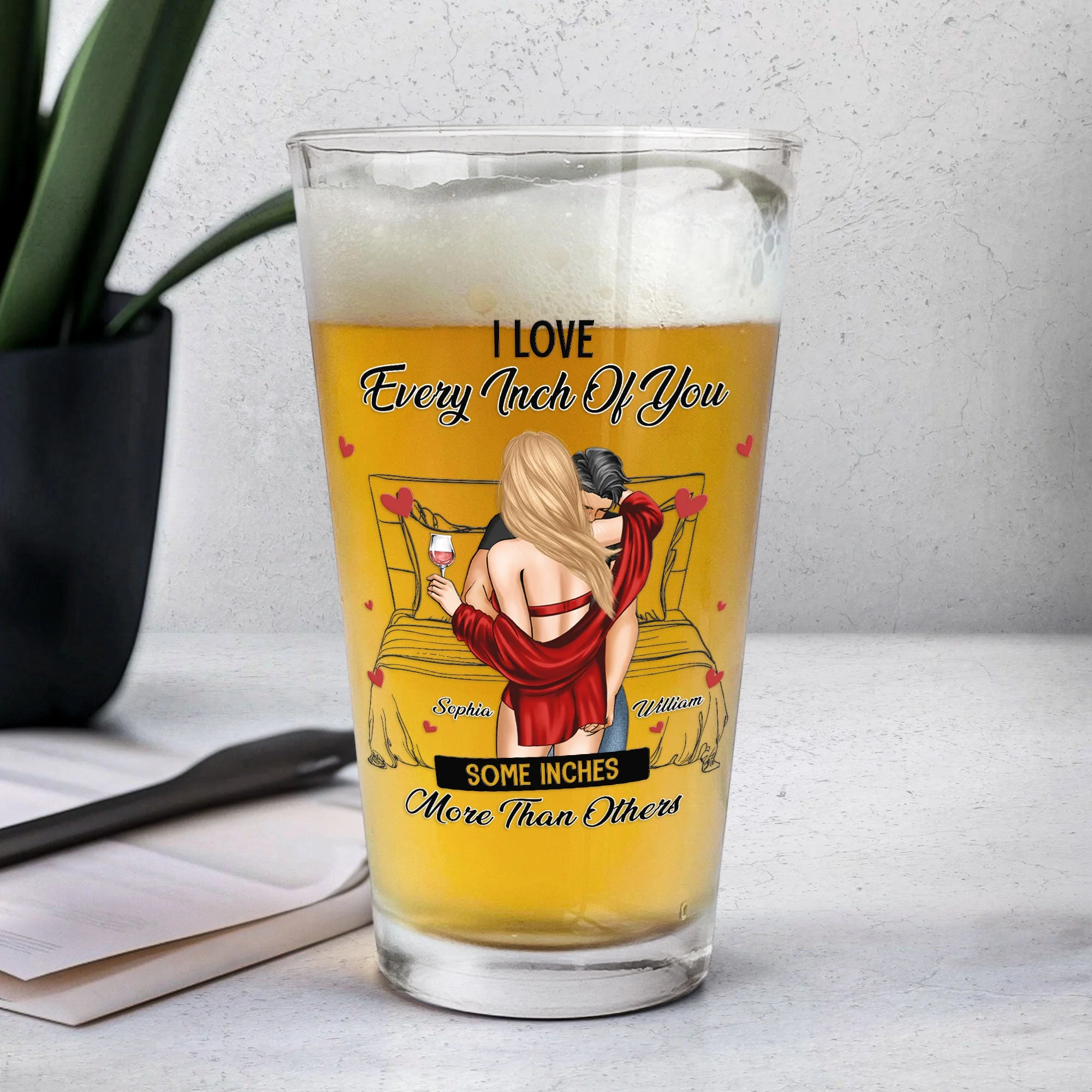 I Love Every Inch Of You - Personalized Beer Glass - Image 4