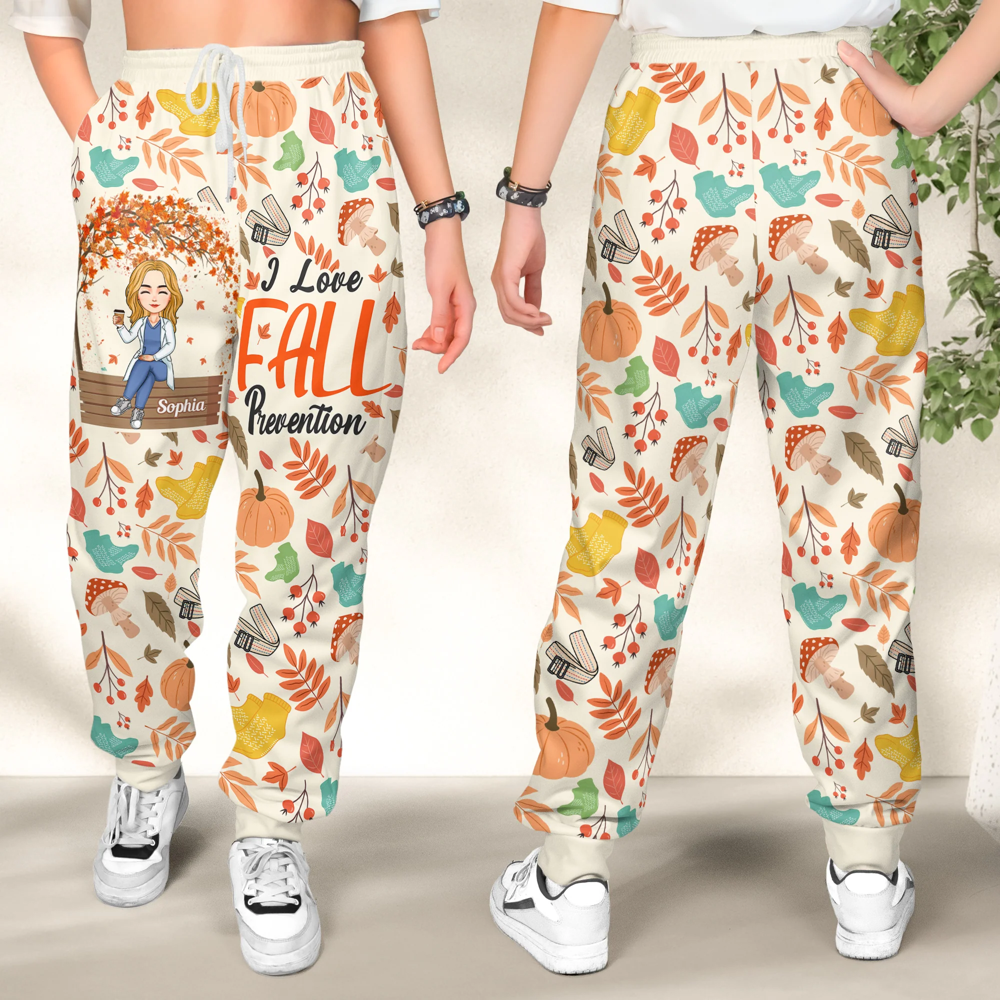 I Love Fall Prevention Nurse Autumn Gift - Personalized Sweatpants - Image 2