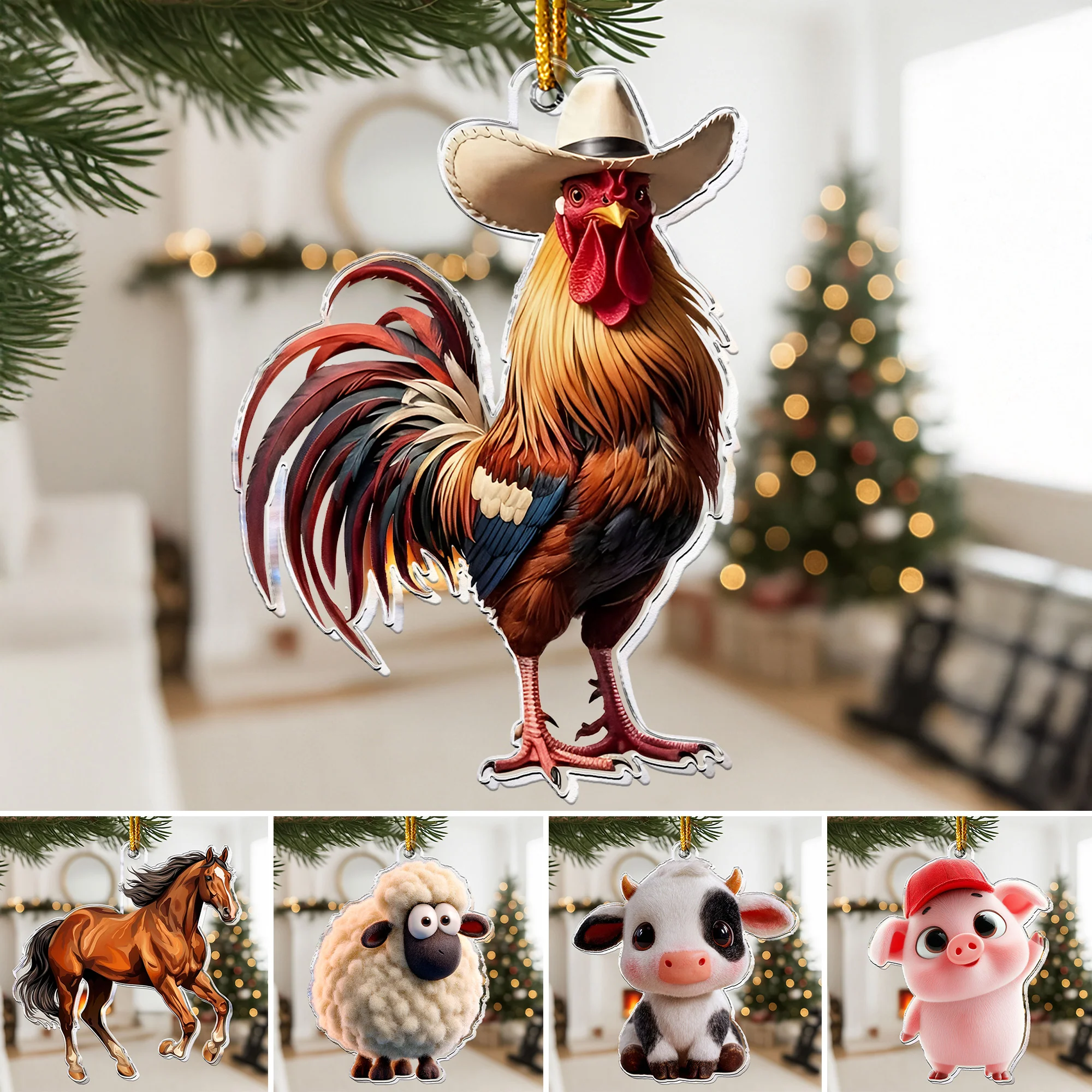 I Love My Farm Chicken Horse Cow - Acrylic Ornament - Image 5