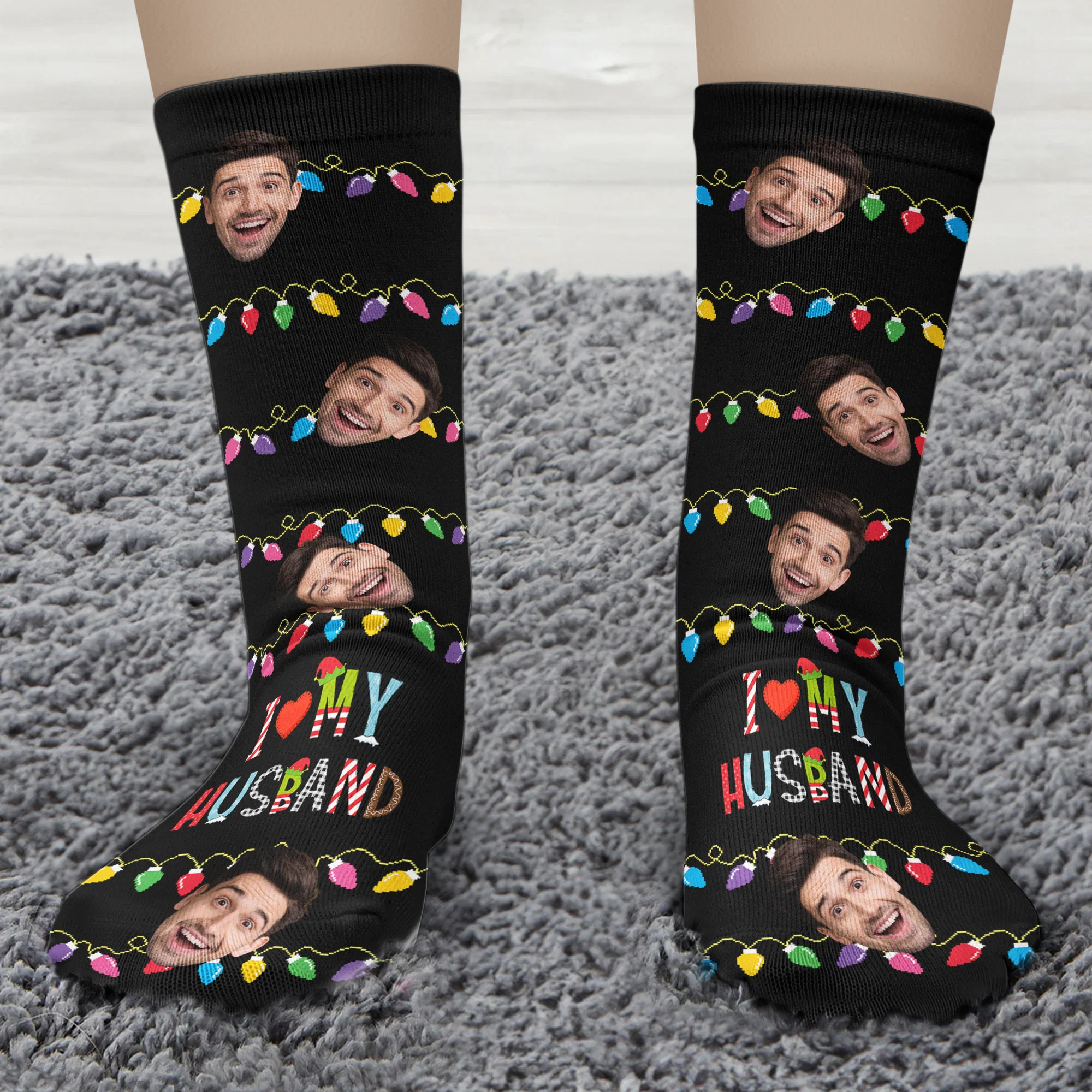 I Love My Husband - Personalized Photo Crew Socks - Image 2