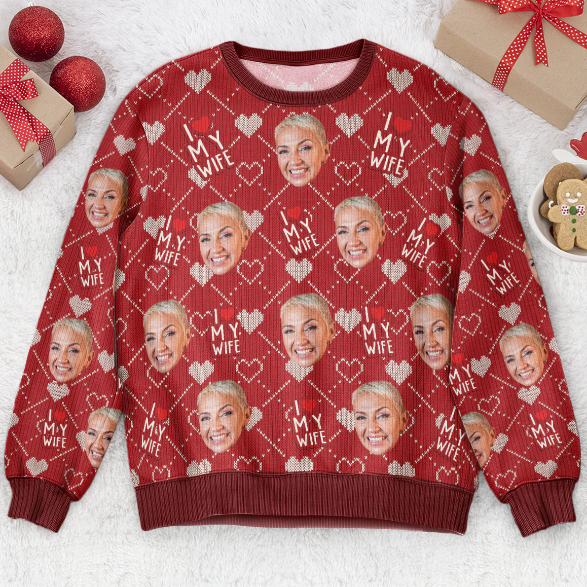 I Love My Wife - Christmas Gifts For Husband, Boyfriend - Personalized Photo Ugly Sweater - Image 2