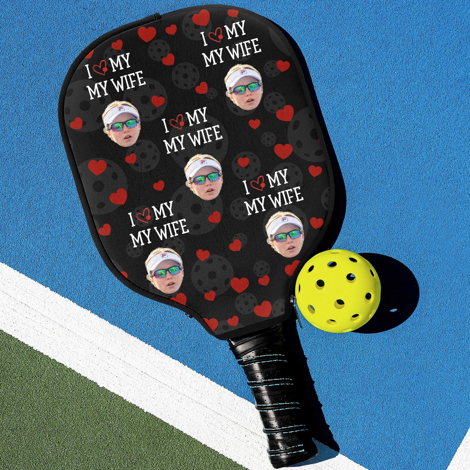 I Love My Wife Custom Funny Face - Custom Photo Pickleball Paddle Cover - Image 4
