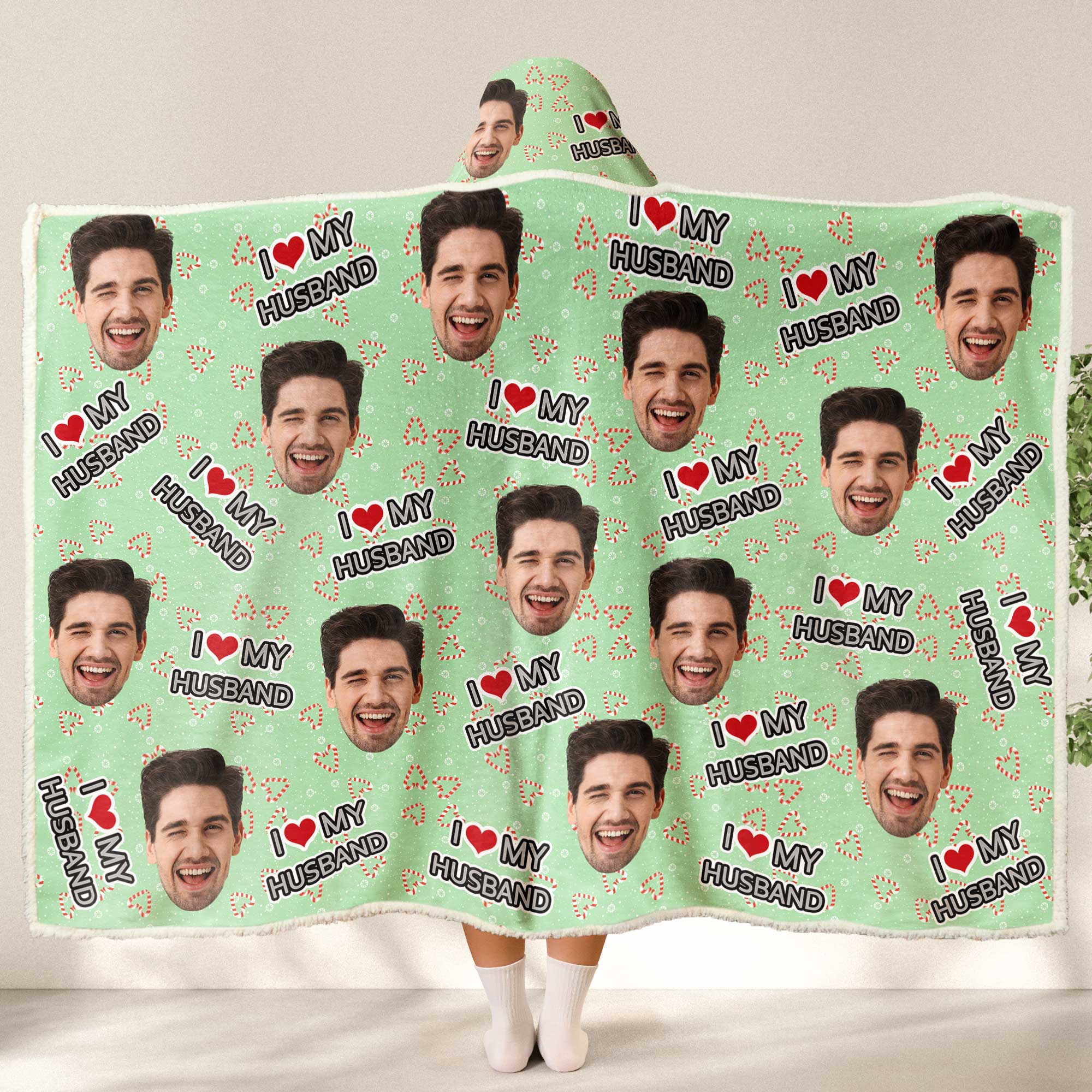 I Love My Wife, Husband - Personalized Photo Wearable Blanket Hoodie - Image 2