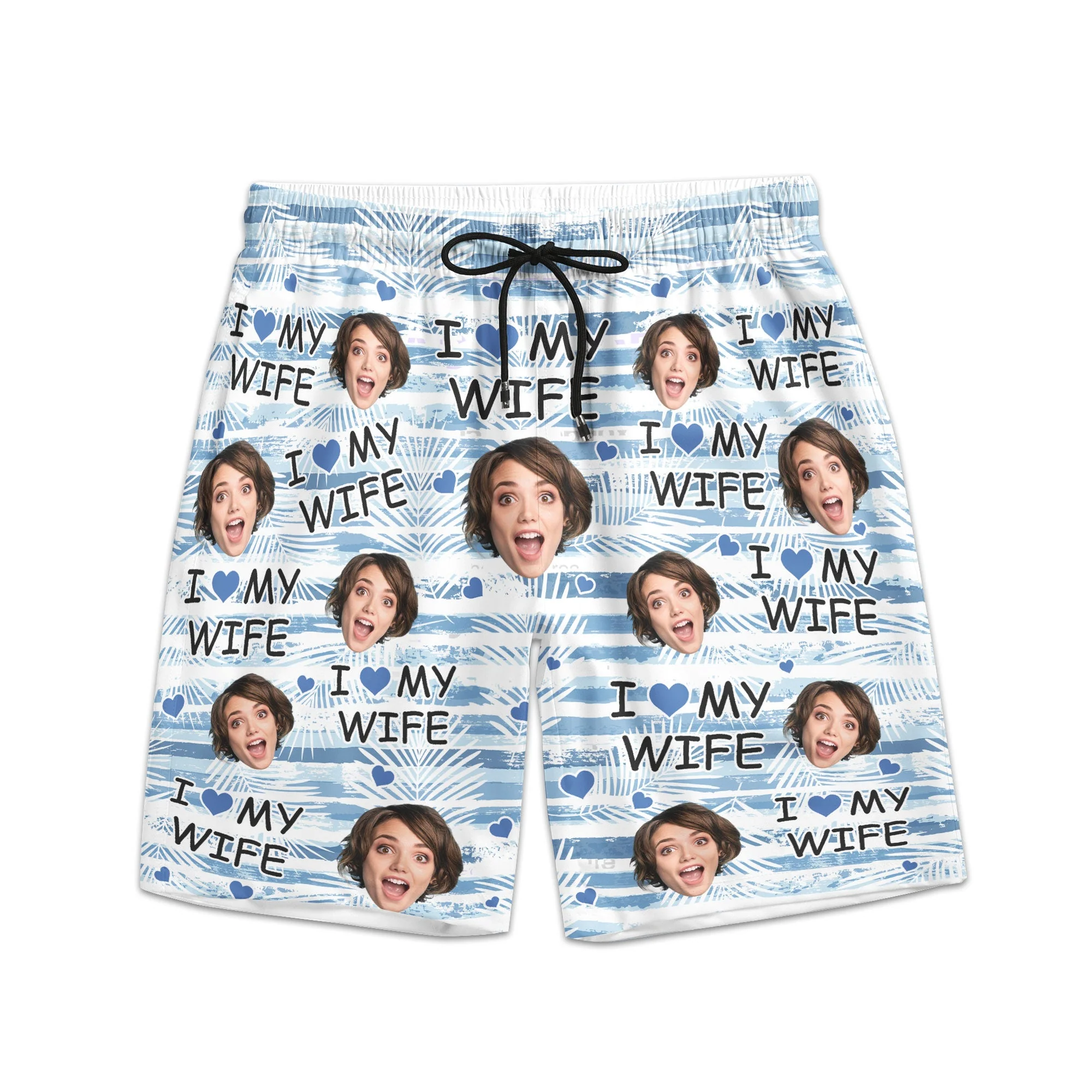 I Love My Wife - Personalized Photo Men's Beach Shorts - Image 4