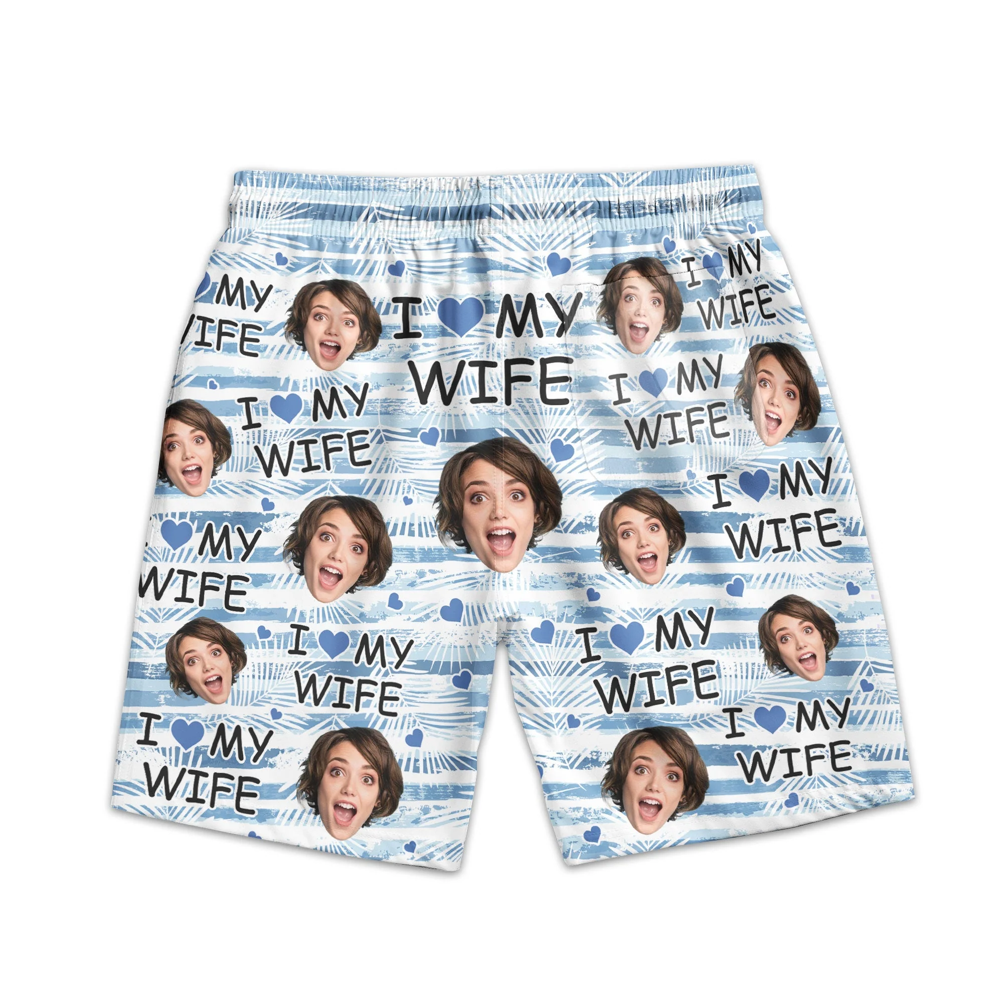 I Love My Wife - Personalized Photo Men's Beach Shorts - Image 5