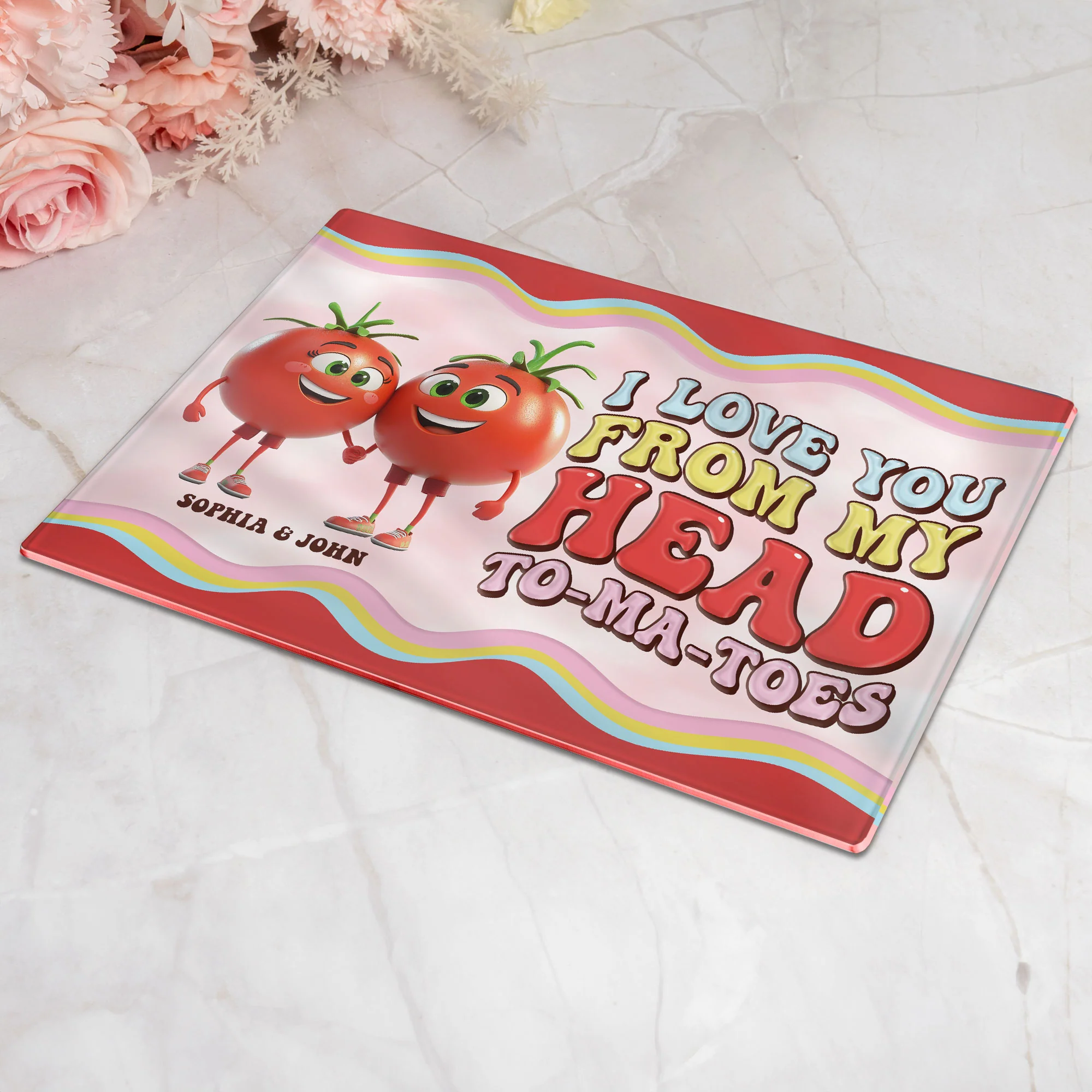 I Love You From Head Tomatoes - Personalized Glass Cutting Board - Image 2